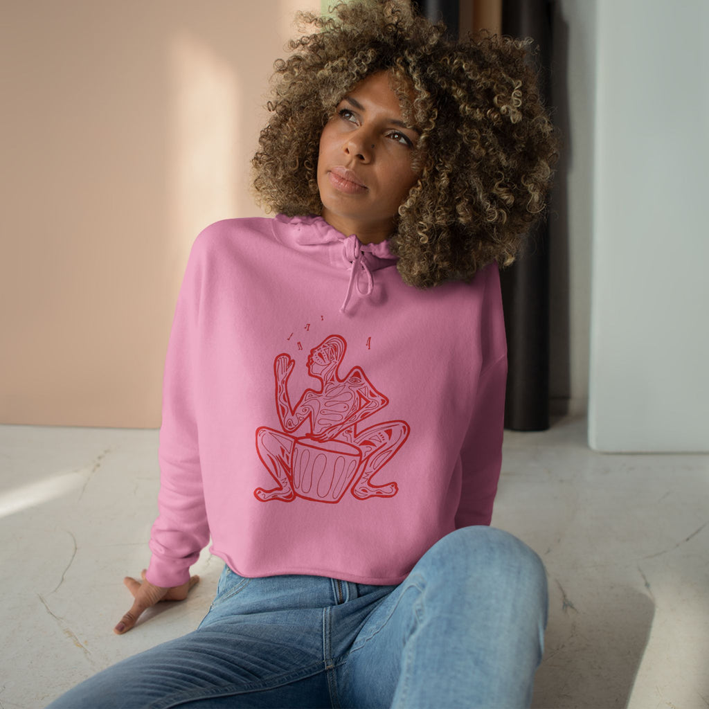 Cropped Hoodie Line drawing of Native Drummer —  Art Figure Graphic