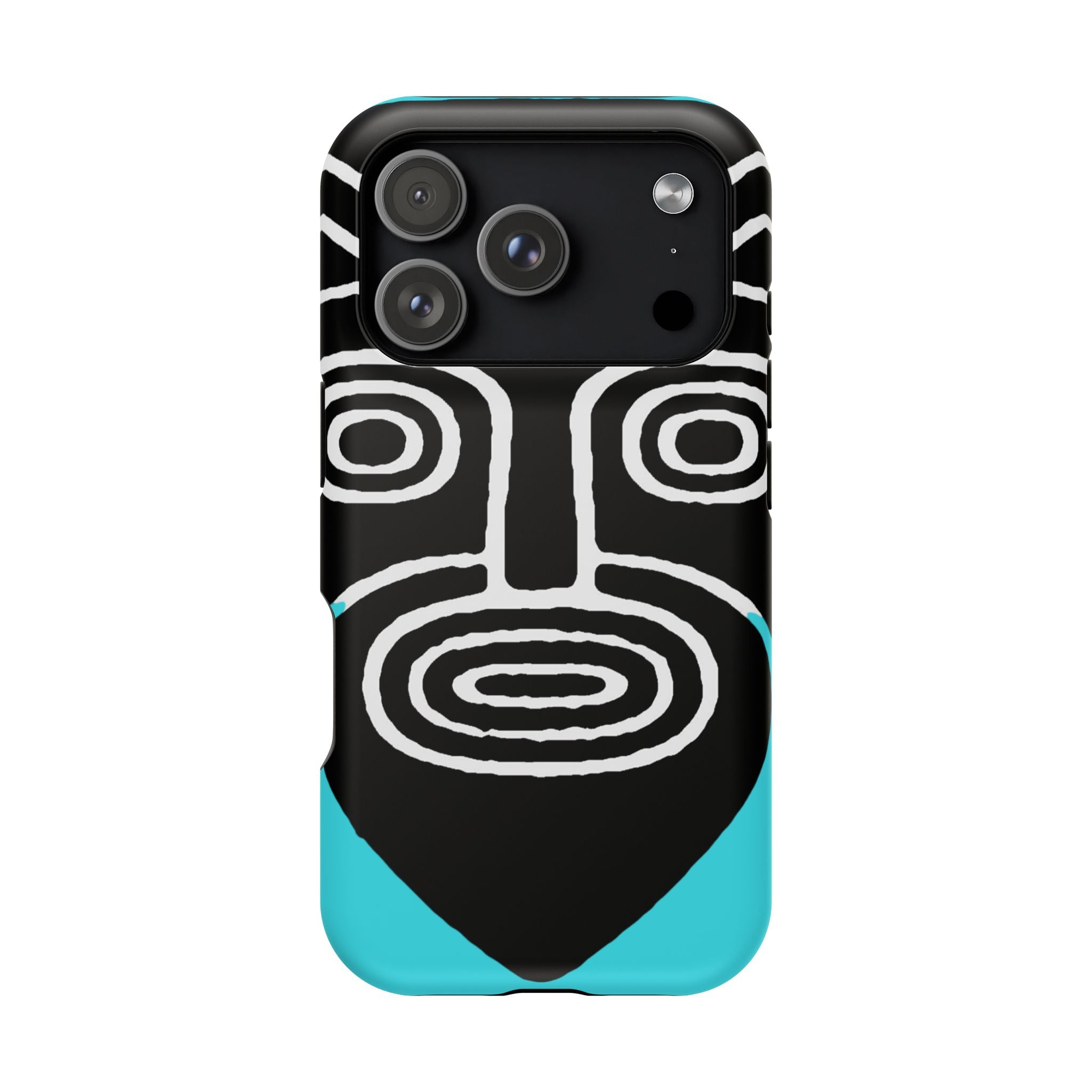 Phone case Impact-Resistant  — Abstract Tribal Mask Design (Black & Teal)