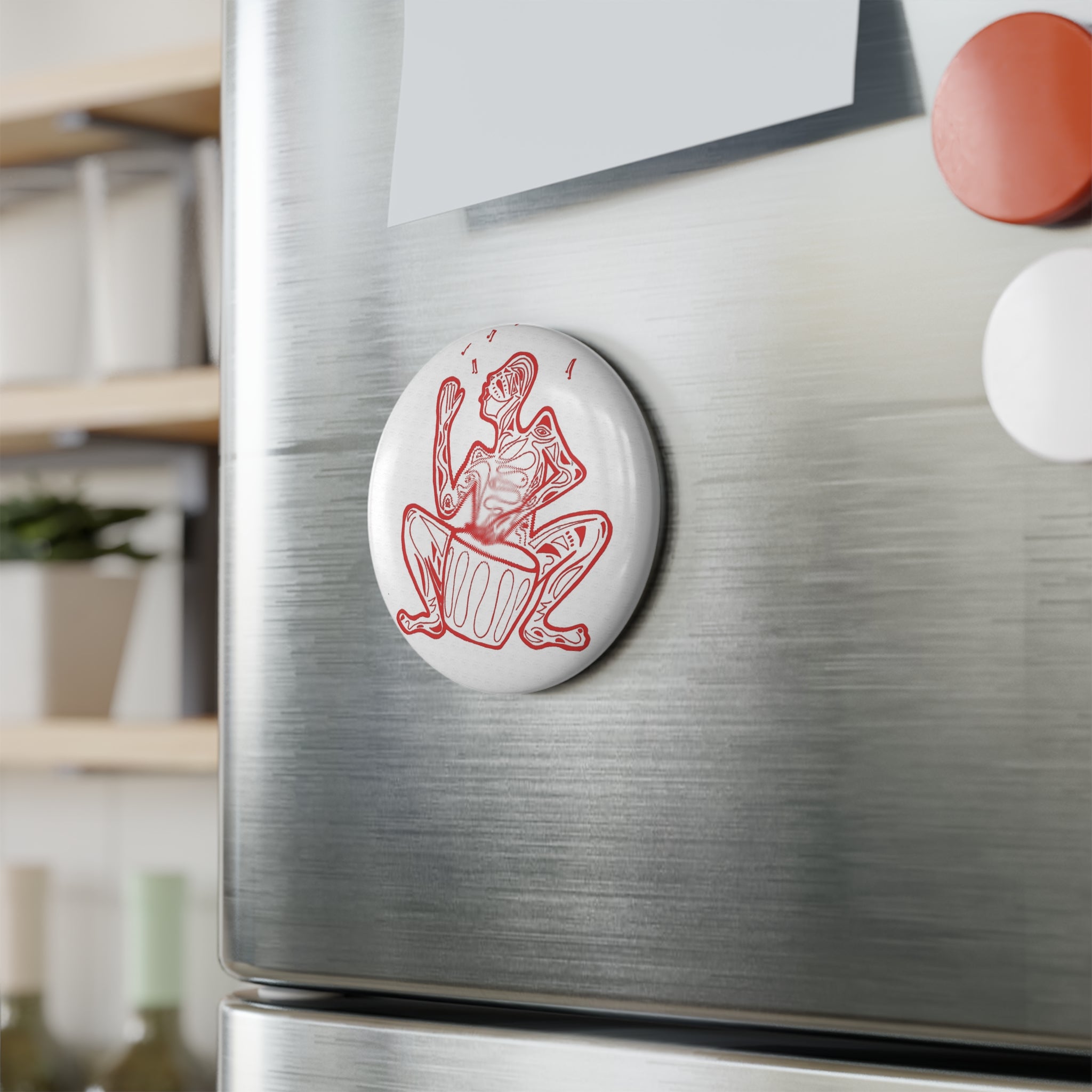 Button Magnet  Drummer — Red Line on white Art Round Magnet (1 or 10-pack)