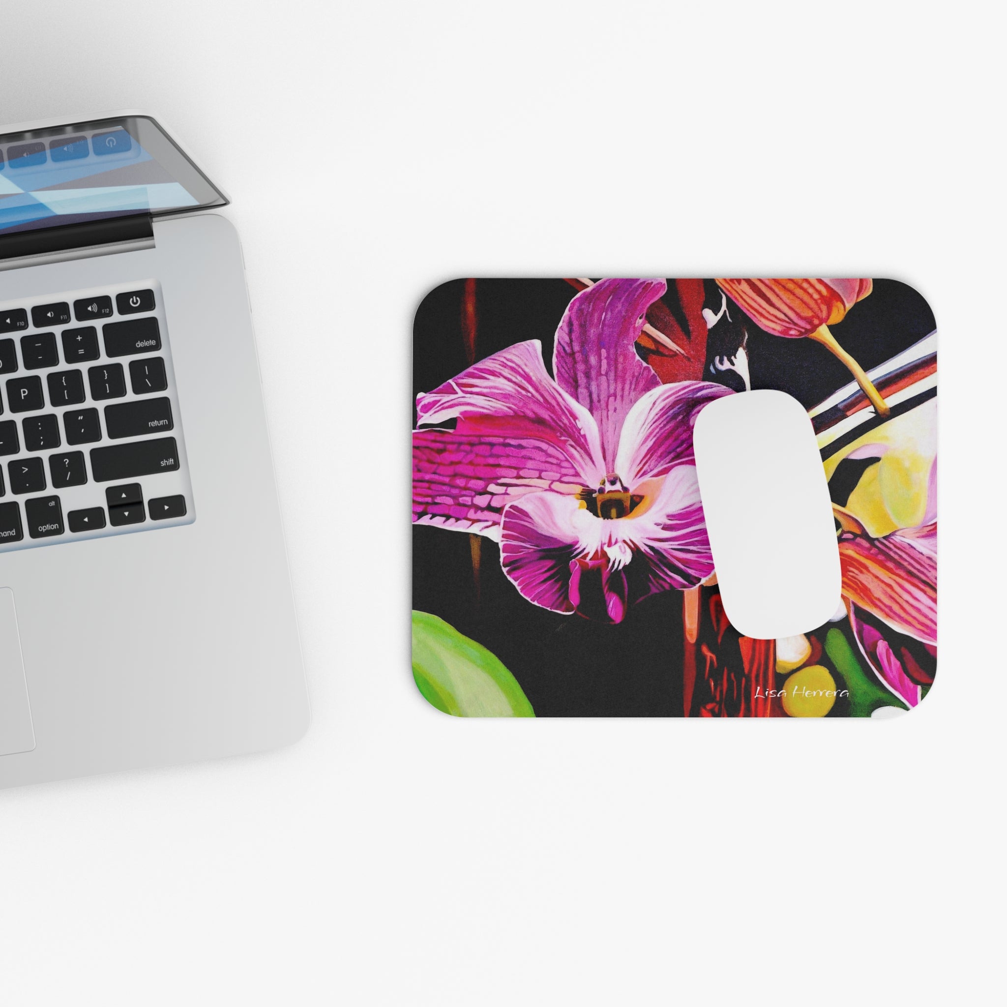 Mouse Pad Purple Orchid Art by Lisa Herrera Rectangle Mouse Pad — Colorful Floral Mouse Pad