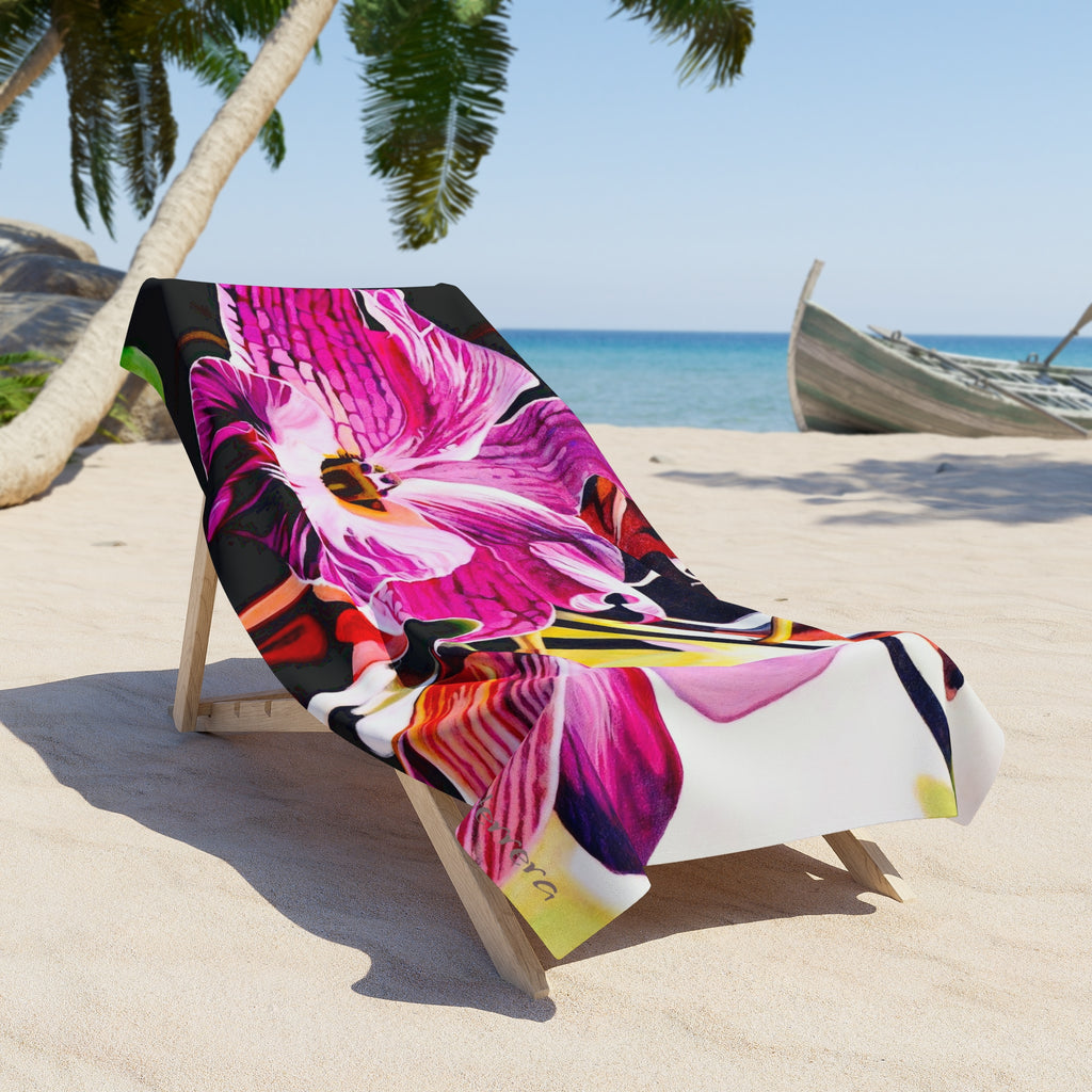 Beach Towel Lisa Herrera art print Pink Orchid Pl — Vibrant Tropical Floral Print
