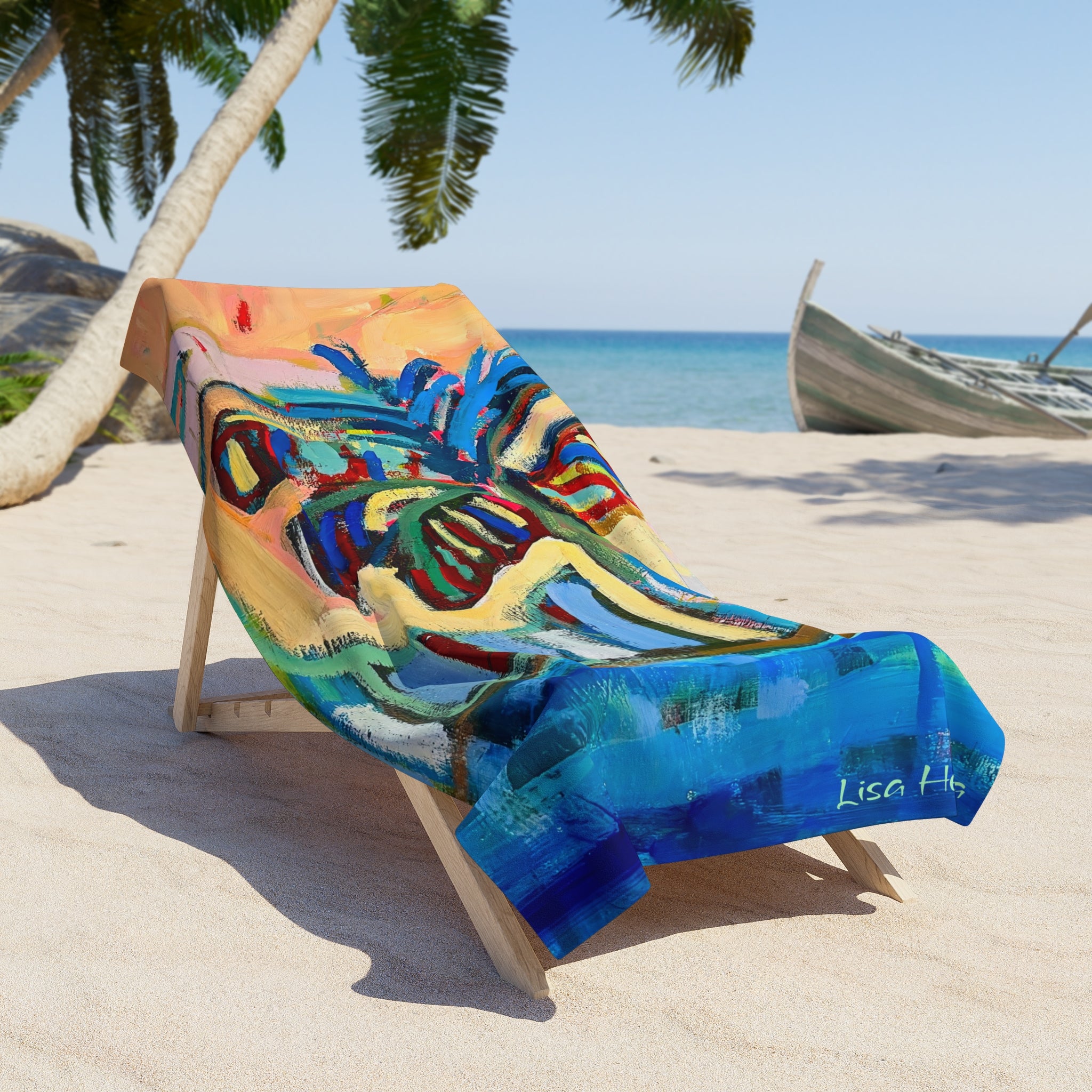 Beach Towel Lisa Herrera Abstract Print Coastal Art — Colorful Tropical beach palm Design