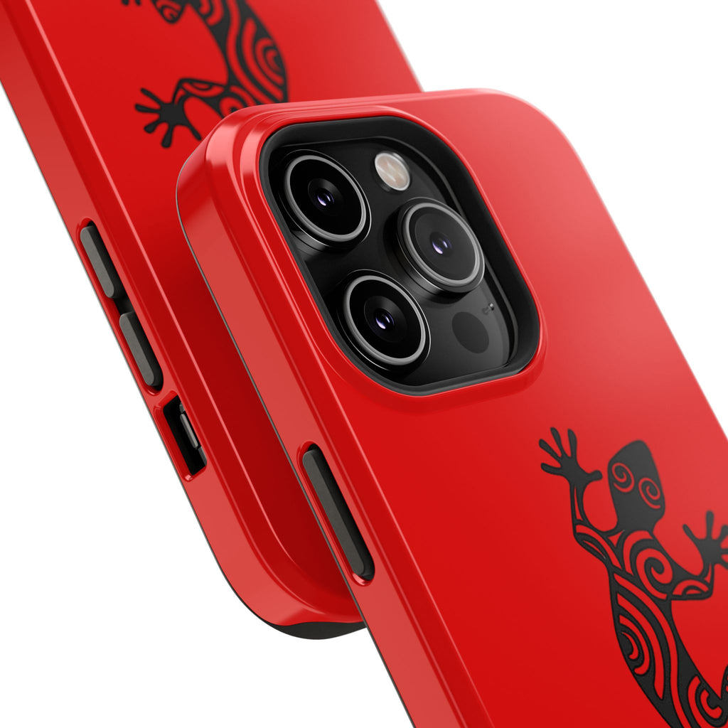 Phone Case Red Impact with Tribal Gecko Design — Shockproof Protective Cover