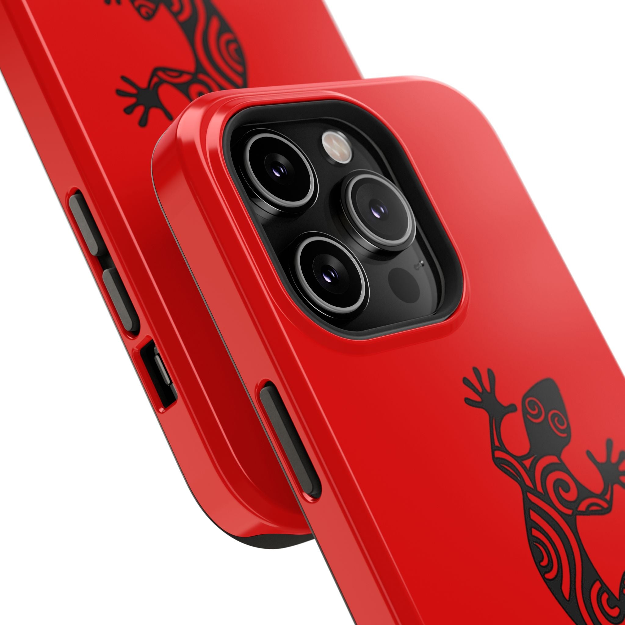 Phone Case Red Impact with Tribal Gecko Design — Shockproof Protective Cover
