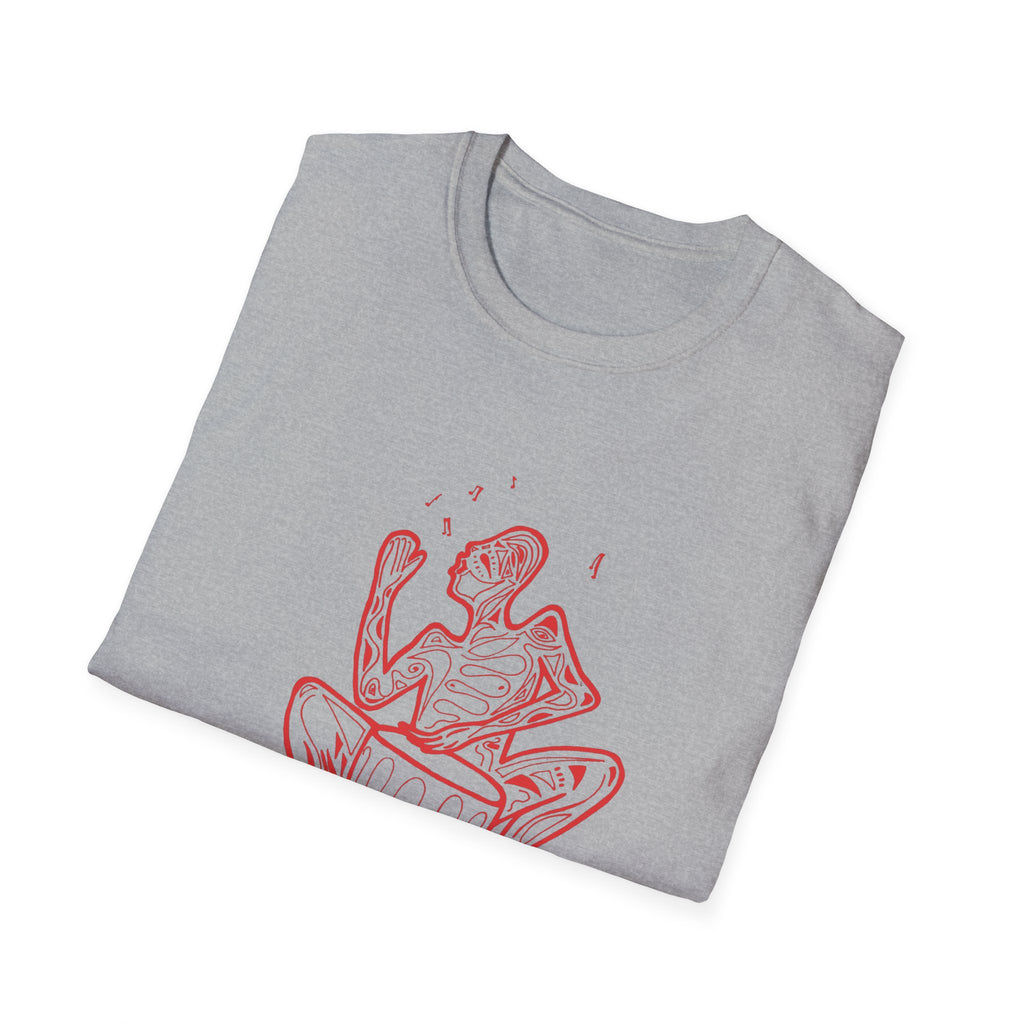 T-Shirt with red lined big drum drummer — Red Line Native Drummer Illustration