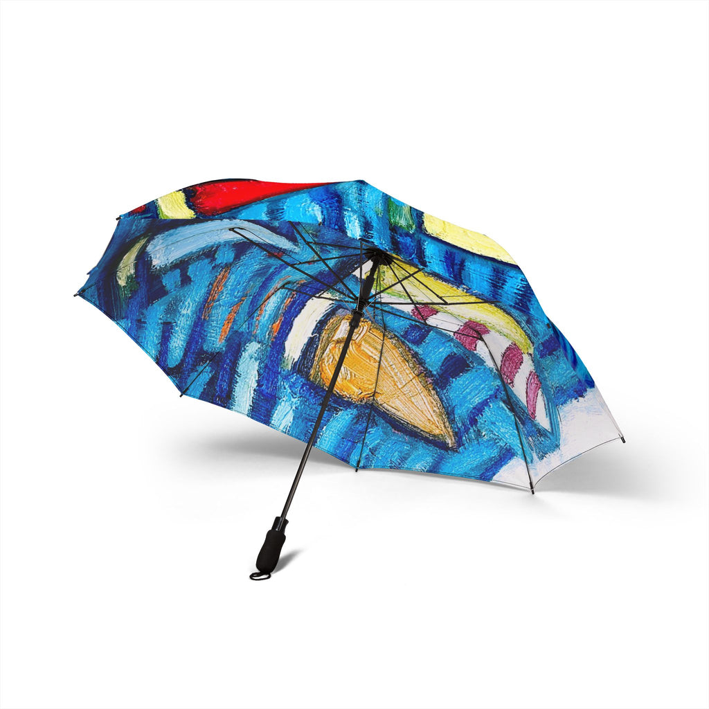 Foldable Umbrella — Colorful Abstract Fish Pattern Semi-Automatic Rain Umbrella