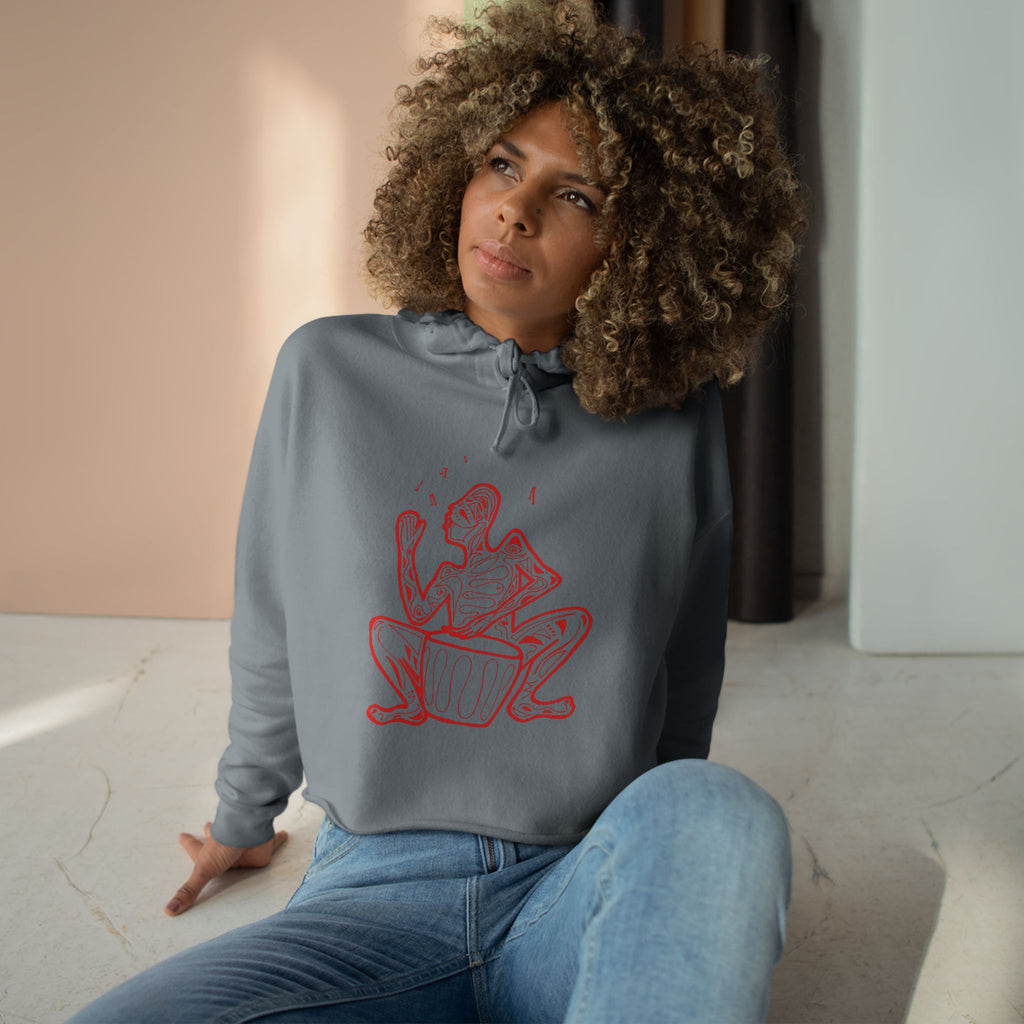 Cropped Hoodie Line drawing of Native Drummer —  Art Figure Graphic