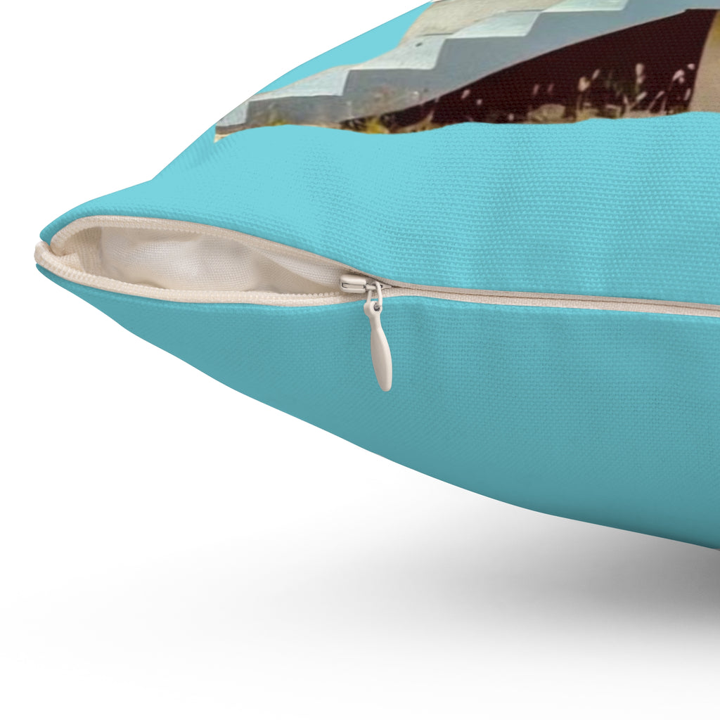 Throw Pillow Chattel House Barbados Turquoise - Tropical Decorative Cushion
