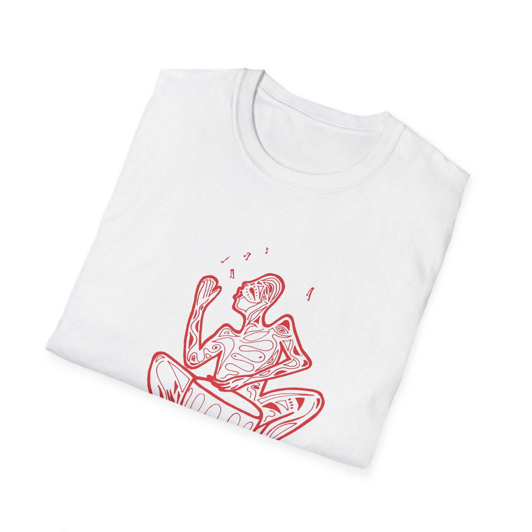 T-Shirt with red lined big drum drummer — Red Line Native Drummer Illustration