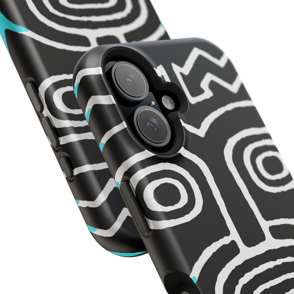 Phone case Impact-Resistant  — Abstract Tribal Mask Design (Black & Teal)