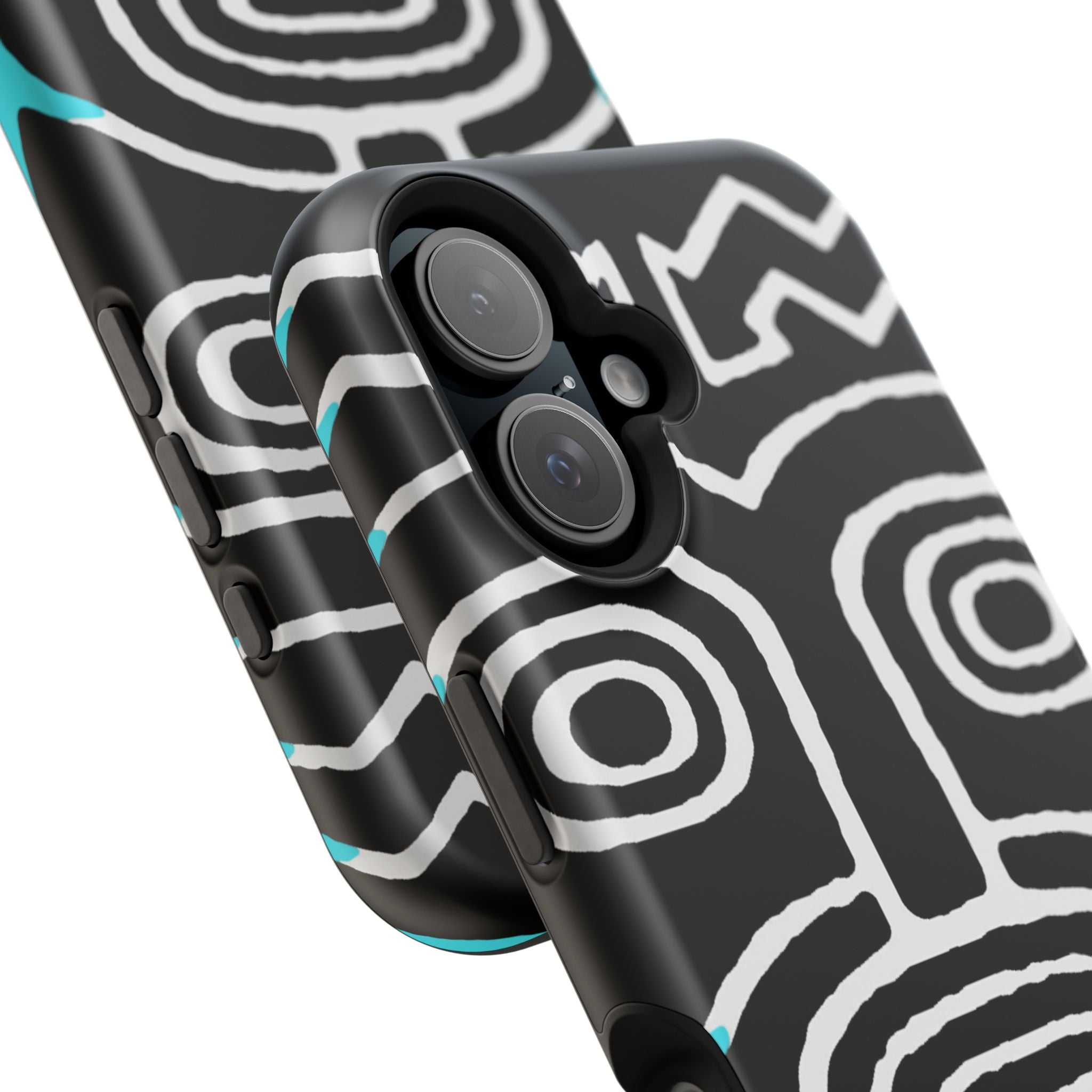 Phone case Impact-Resistant  — Abstract Tribal Mask Design (Black & Teal)