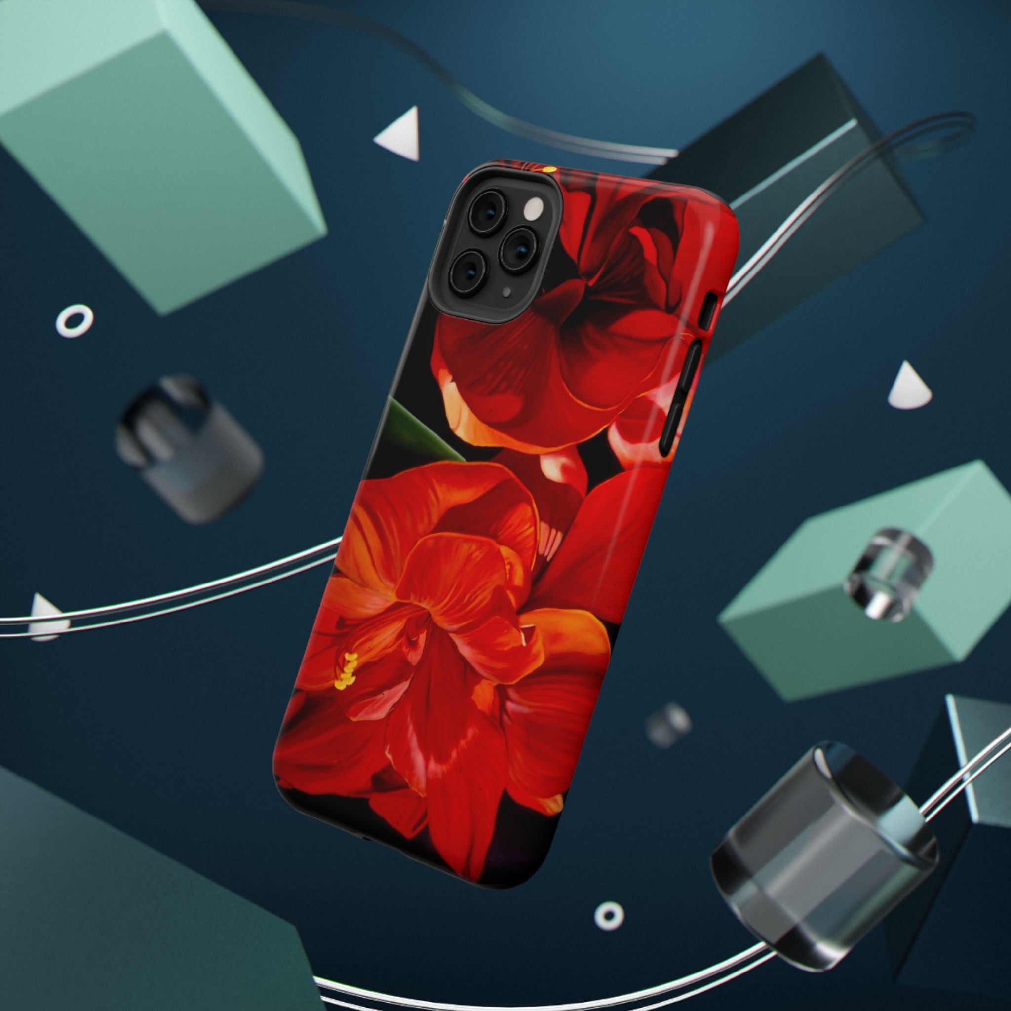 Phone case Lisa Herrera art print Red Amaryllis Floral Impact-Resistant Phone Case