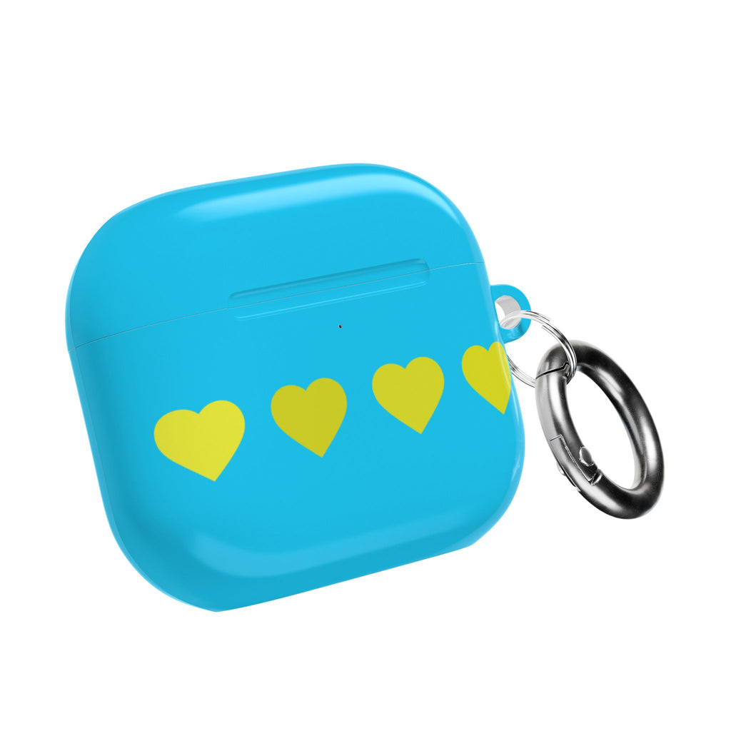 Air Pods Yellow Hearts on Turquoise AirPod Case — Waterproof  Protective Cover