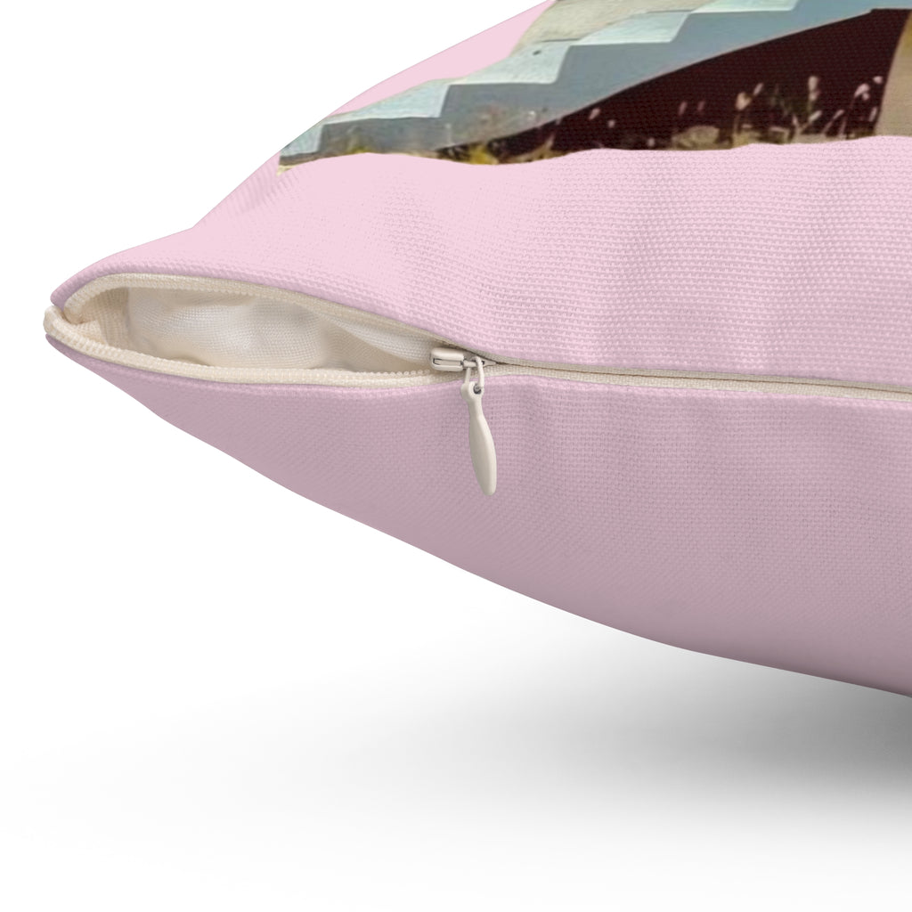 Throw Pillow Chattel House Barbados Pink - Tropical Decorative Cushion