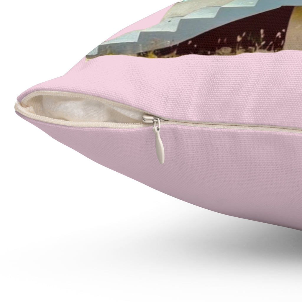 Throw Pillow Chattel House Barbados Pink - Tropical Decorative Cushion