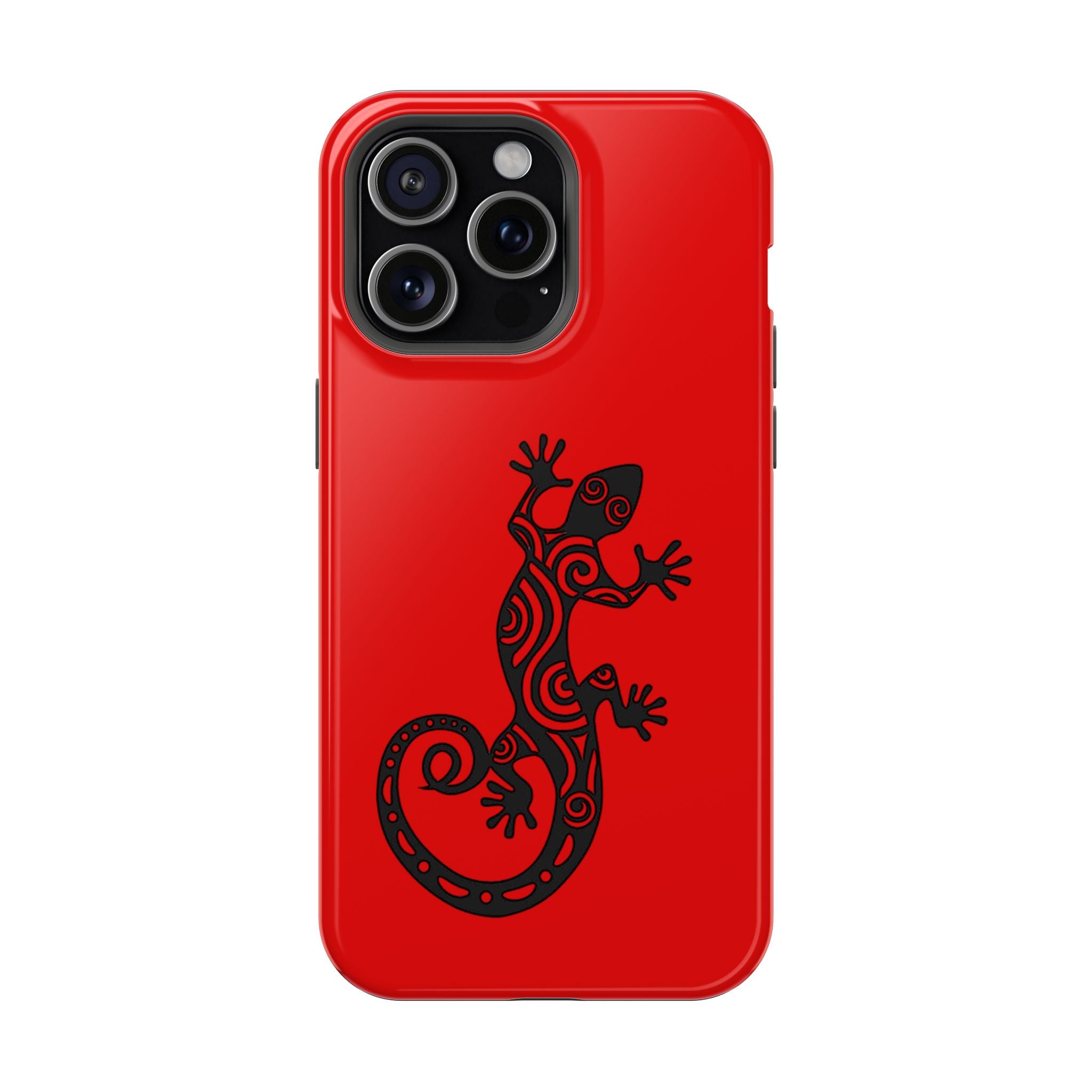Phone Case Red Impact with Tribal Gecko Design — Shockproof Protective Cover