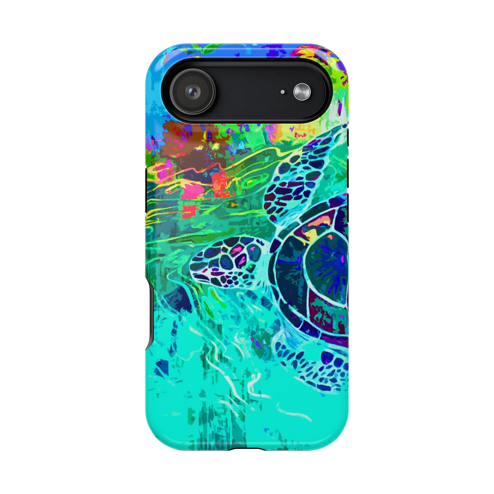 Phone Case Lisa Herrera art print Sea Turtle — Vibrant Teal Impact-Resistant Cover