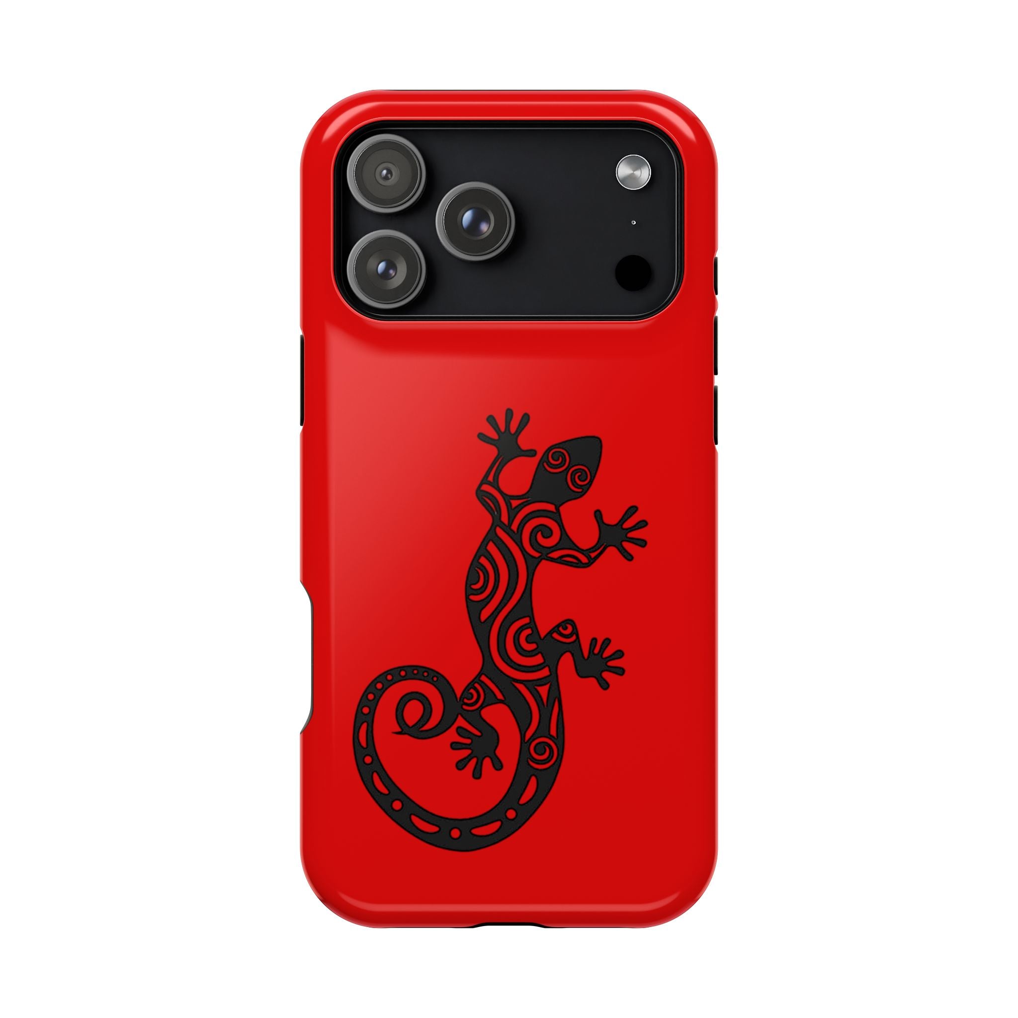 Phone Case Red Impact with Tribal Gecko Design — Shockproof Protective Cover