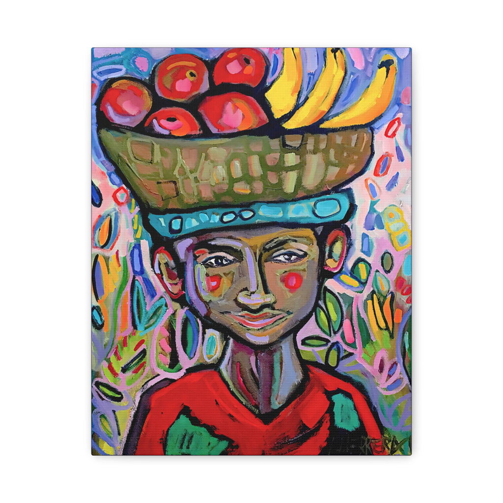 Canvas Print o Fruit Vendor Matte Canvas – Colorful Folk Art Wall Art, Stretched 1.25"