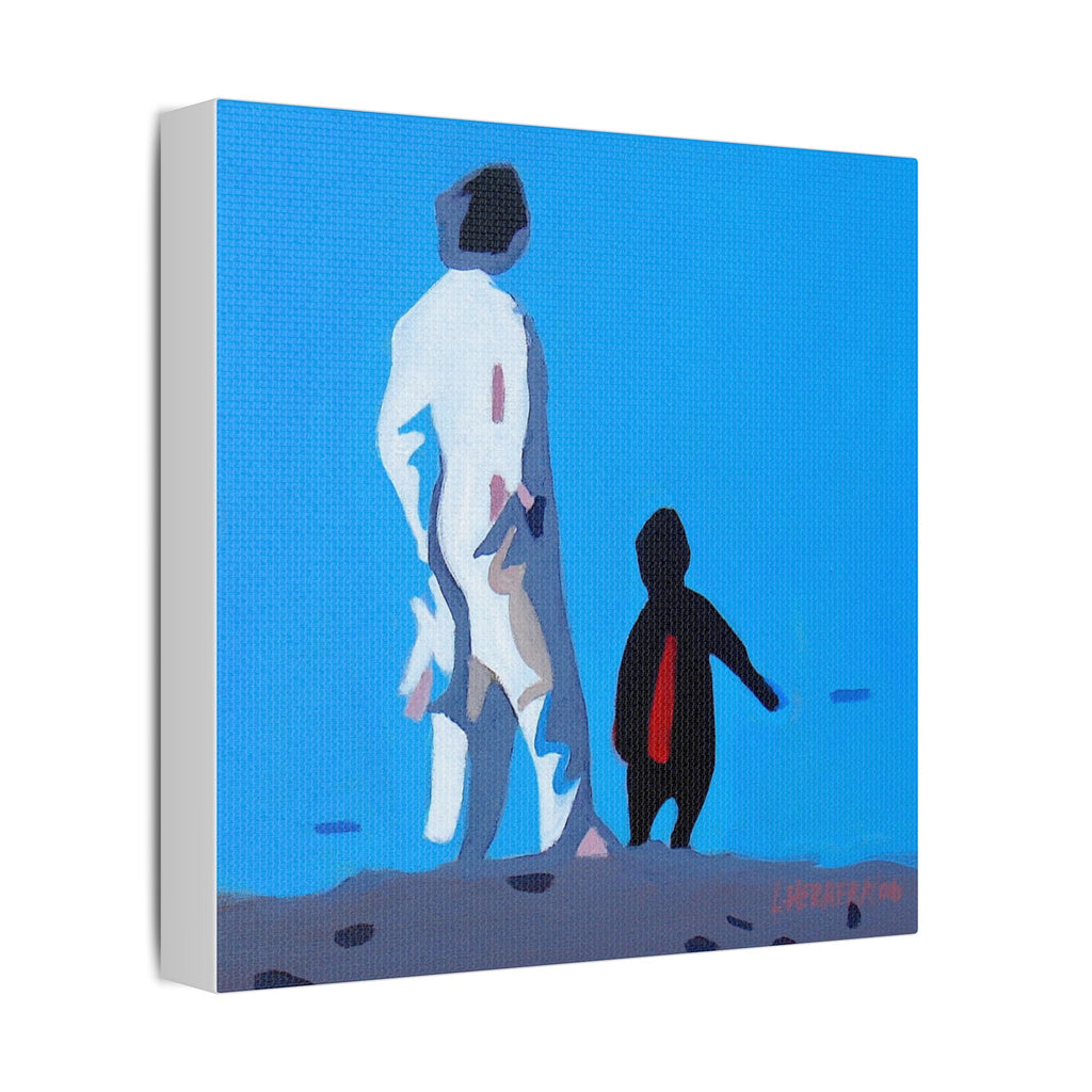Mother and Son Silhouette - In my shadow Satin Canvas Wall Art