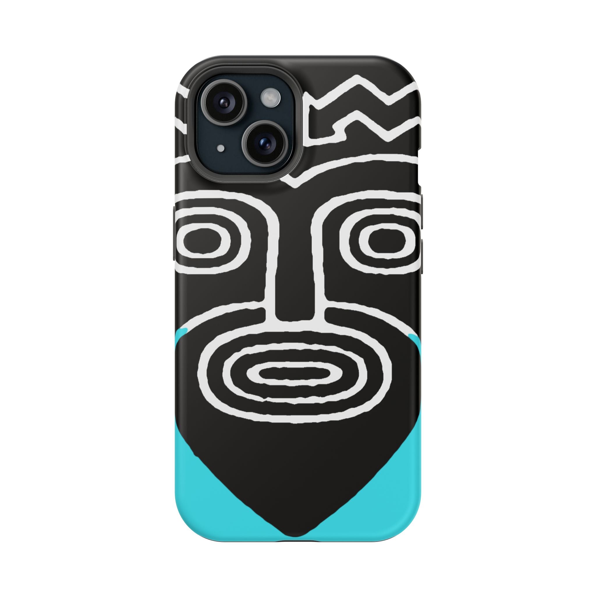 Phone case Impact-Resistant  — Abstract Tribal Mask Design (Black & Teal)