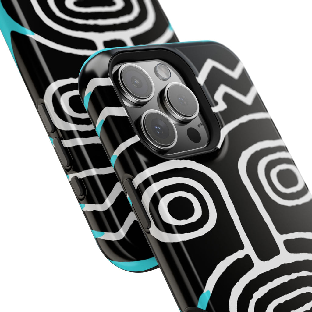 Phone case Impact-Resistant  — Abstract Tribal Mask Design (Black & Teal)