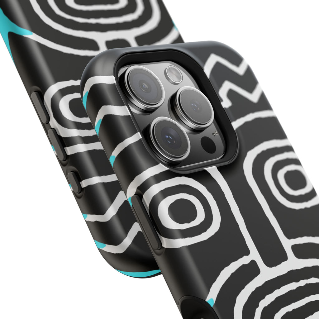 Phone case Impact-Resistant  — Abstract Tribal Mask Design (Black & Teal)