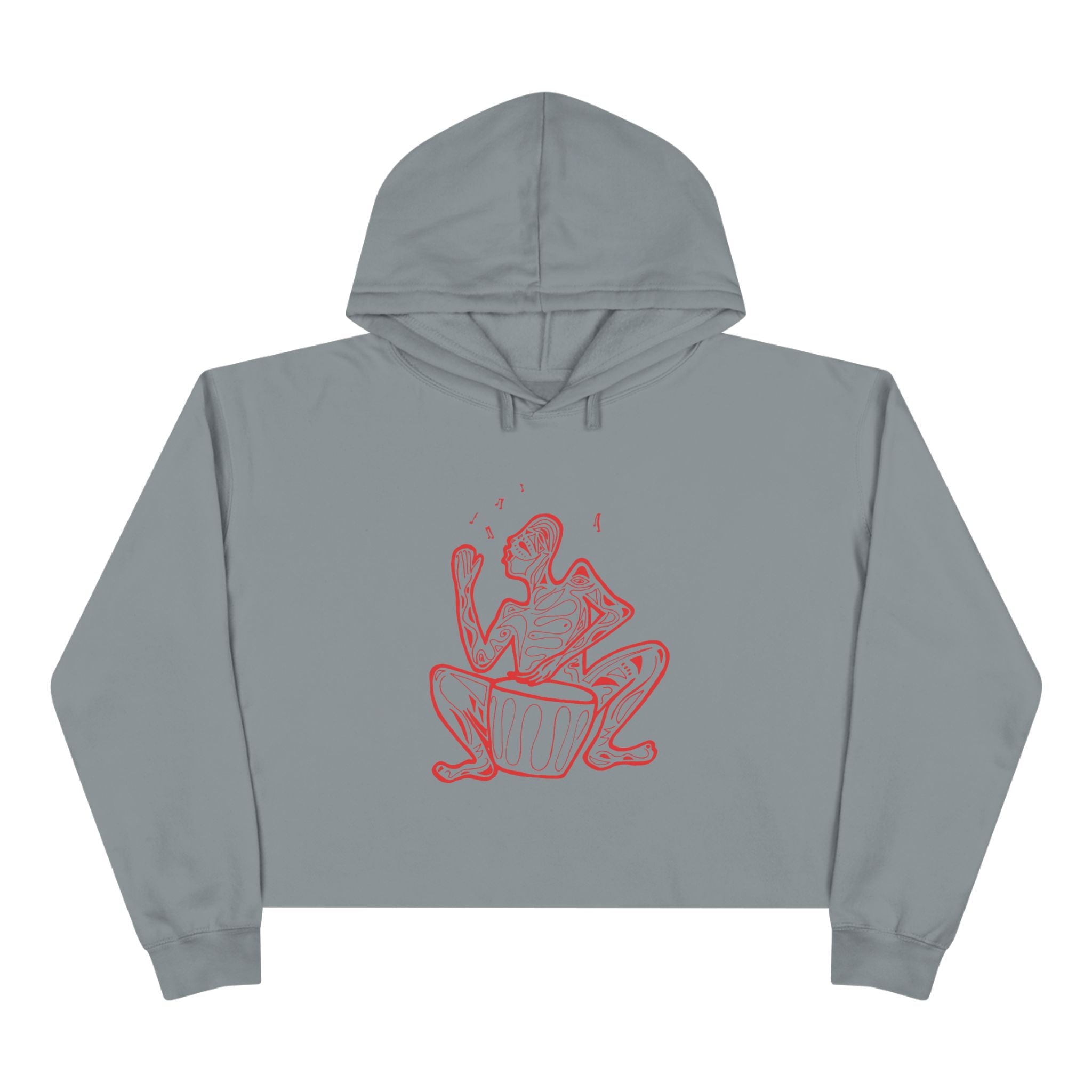 Cropped Hoodie Line drawing of Native Drummer —  Art Figure Graphic