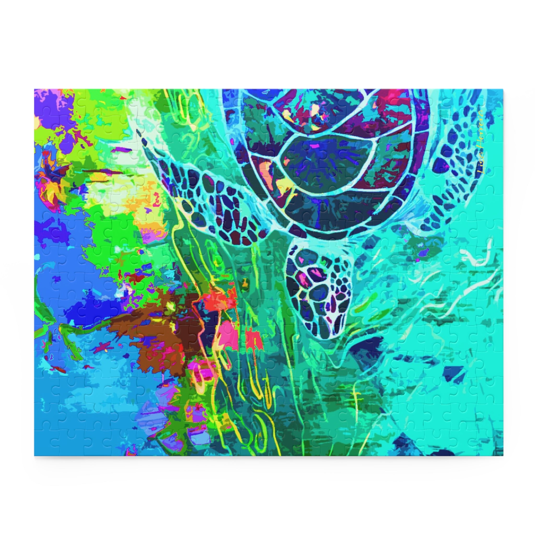 Puzzle Lisa Herrera art Swimming Turtle Abstract Puzzle — Colorful Beach Art Jigsaw (120/252/500-Piece)