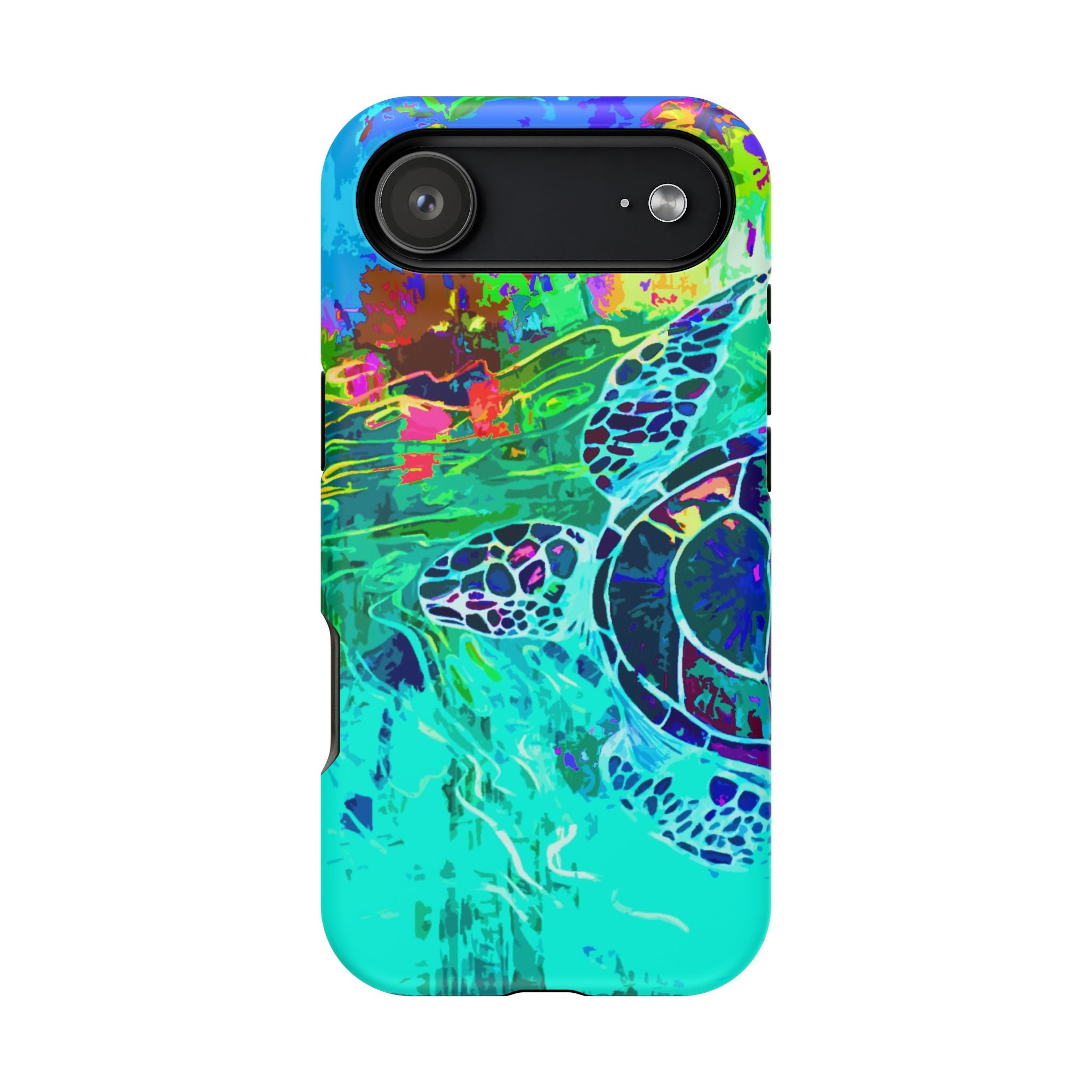 Phone Case Lisa Herrera art print Sea Turtle — Vibrant Teal Impact-Resistant Cover
