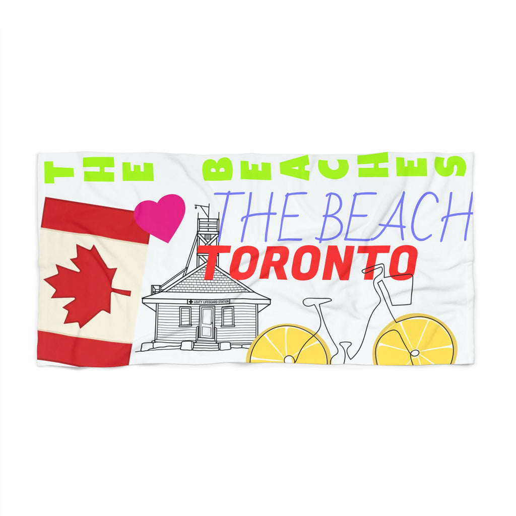 Toronto The Beach Leuty Stn Beach Towel – The Beach Toronto Design with Canadian Flag & Bike