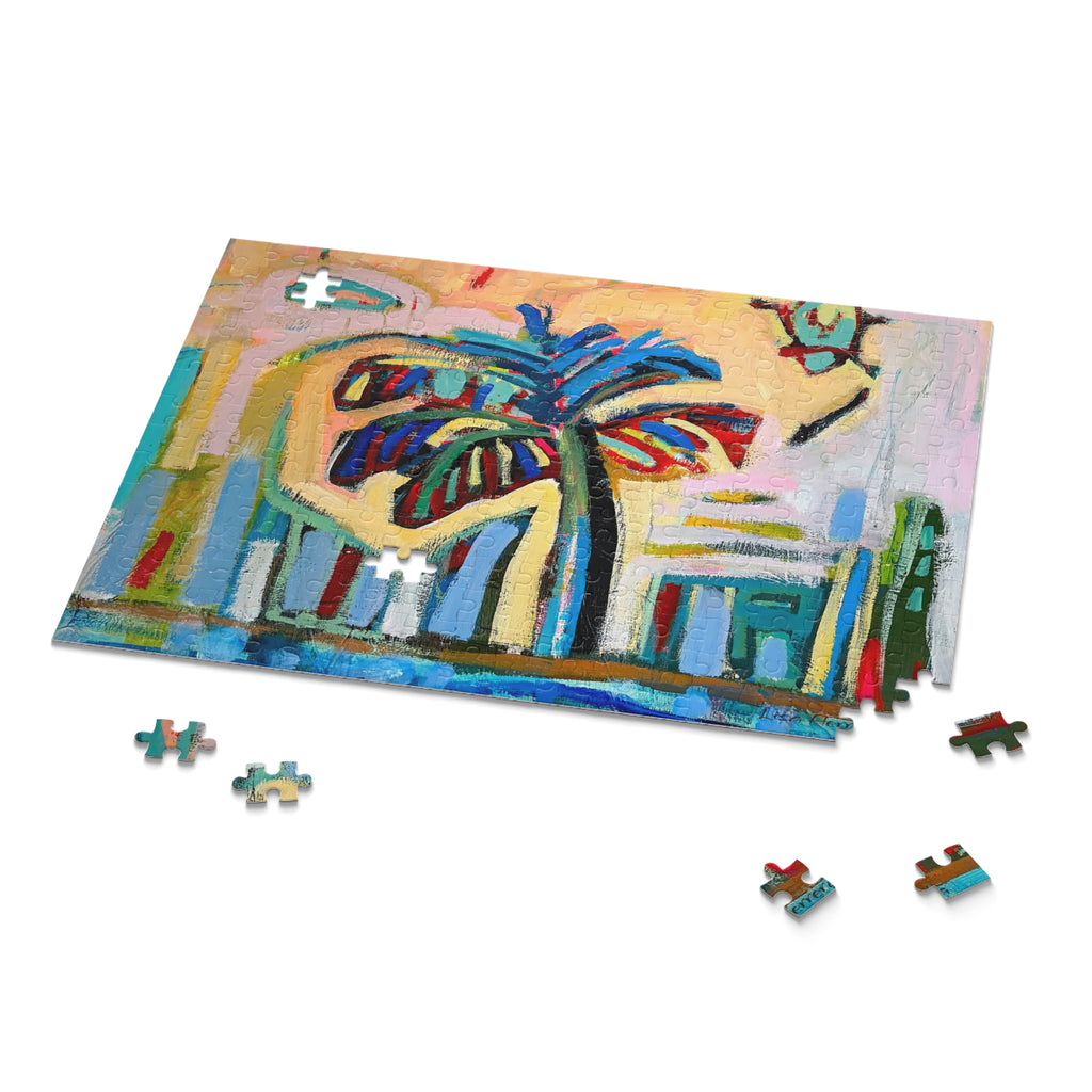 Puzzle Lisa Herrera art print Tropical Palm Abstract Puzzle — Colorful Beach Art Jigsaw (120/252/500-Piece)