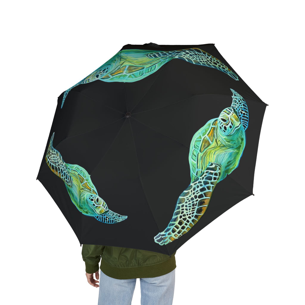 Umbrella Lisa Herrera art print Sea Turtle Foldable  — Compact Semi-Automatic Rain Parasol