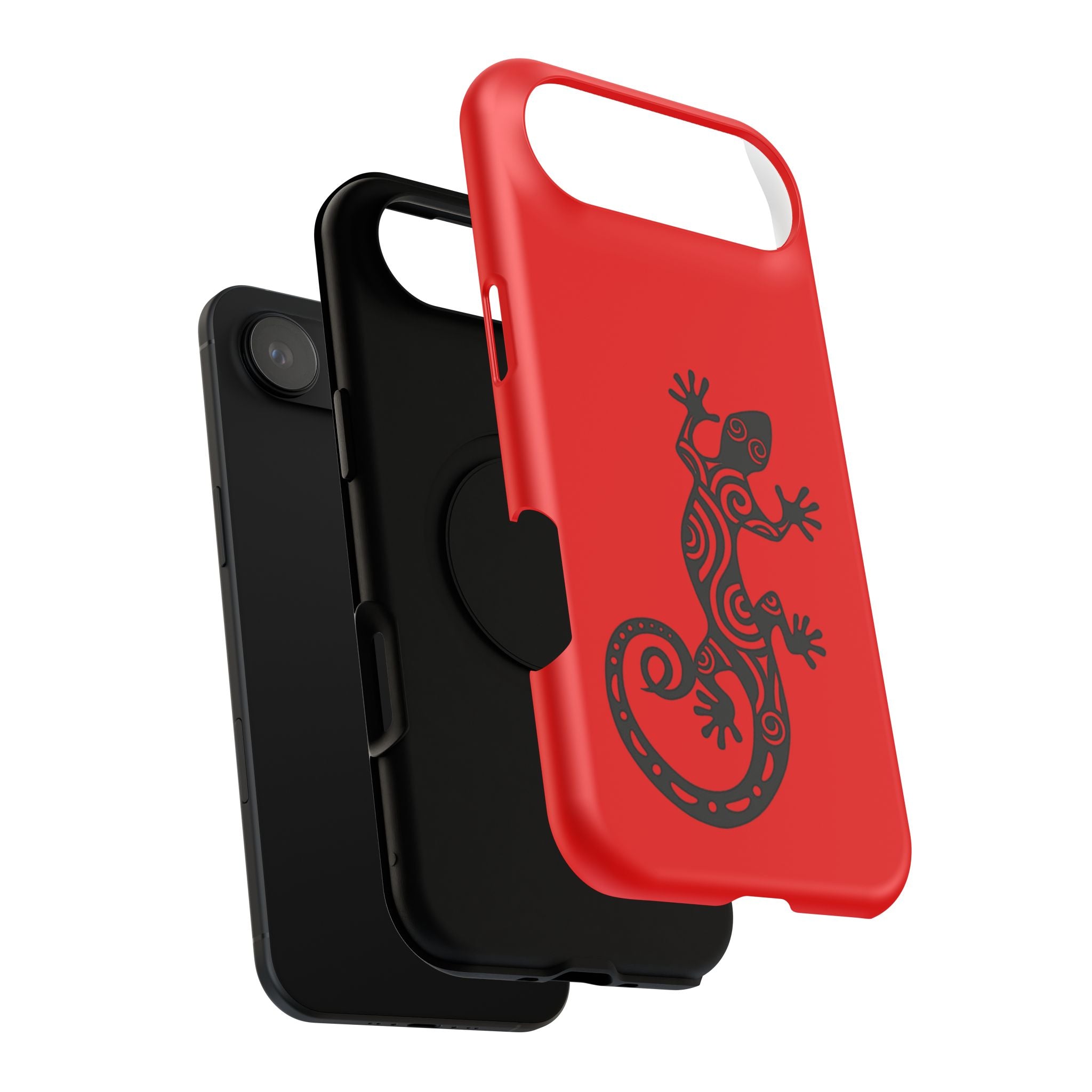 Phone Case Red Impact with Tribal Gecko Design — Shockproof Protective Cover