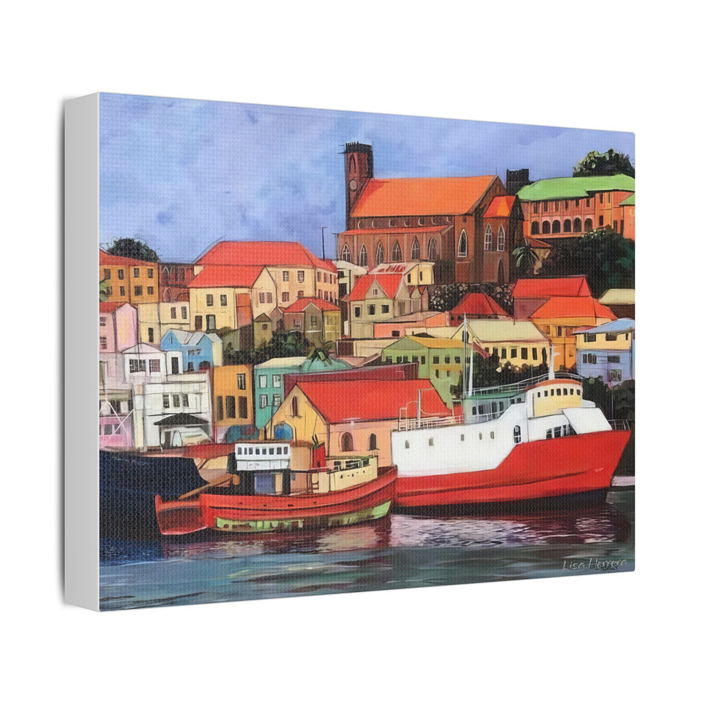 Canvas Print Lisa Herrera Art The Carenage Grenada — Stretched satin Fine Art Wall Decor