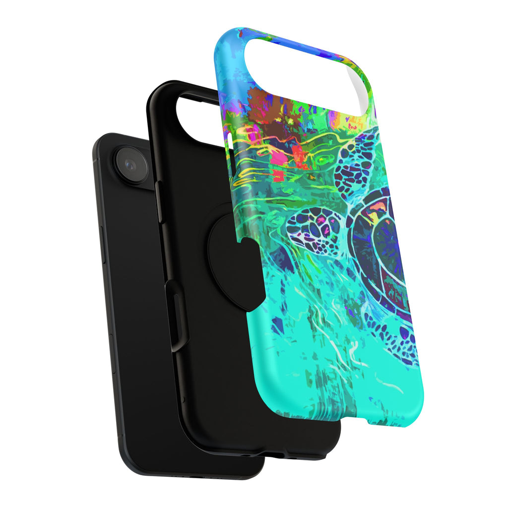 Phone Case Lisa Herrera art print Sea Turtle — Vibrant Teal Impact-Resistant Cover