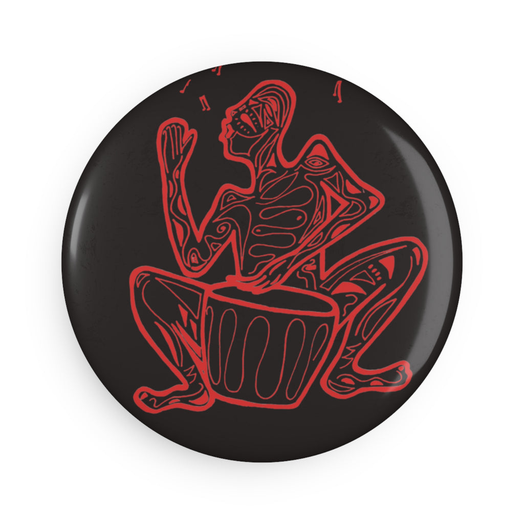 Round Magnet Drummer — Red Line Art Button Magnet
