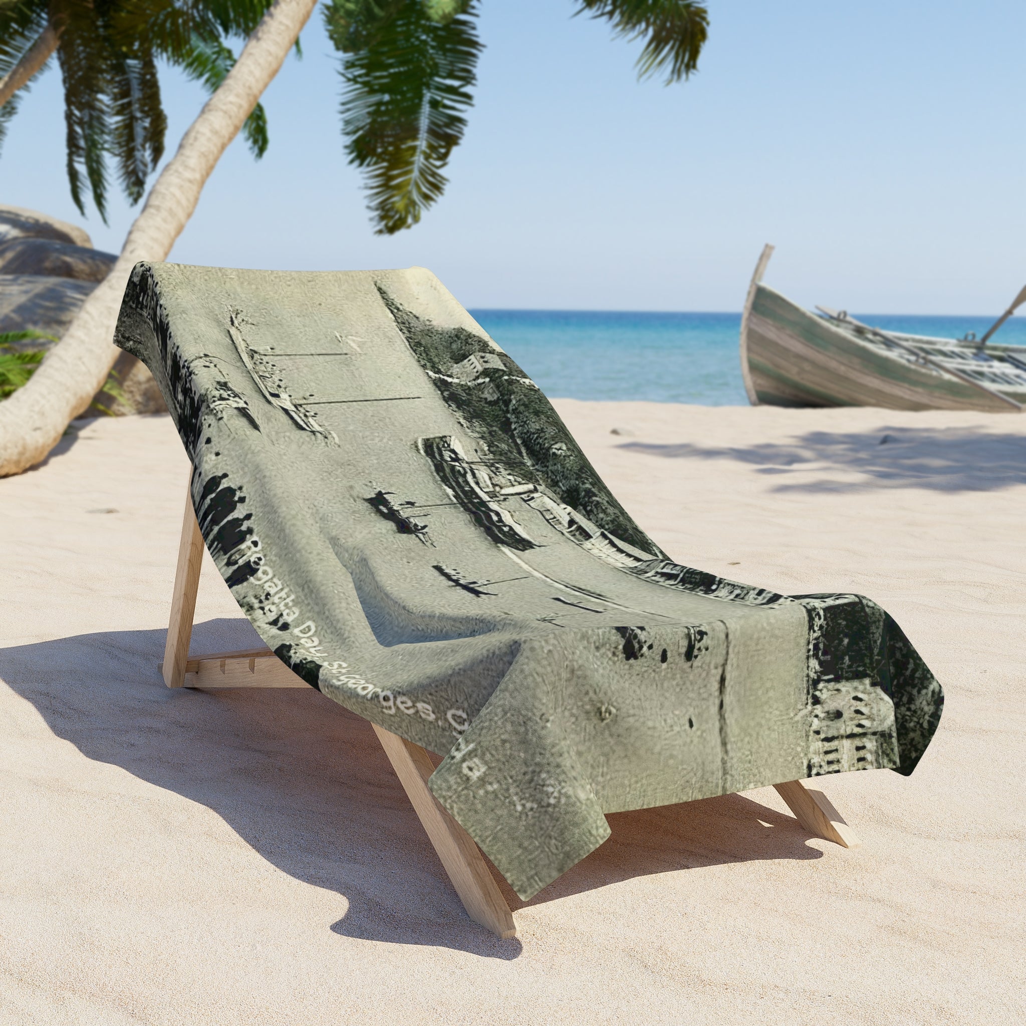 Beach Towel Old Blk and Wht photo Grenada Carenage — Old Grenada
