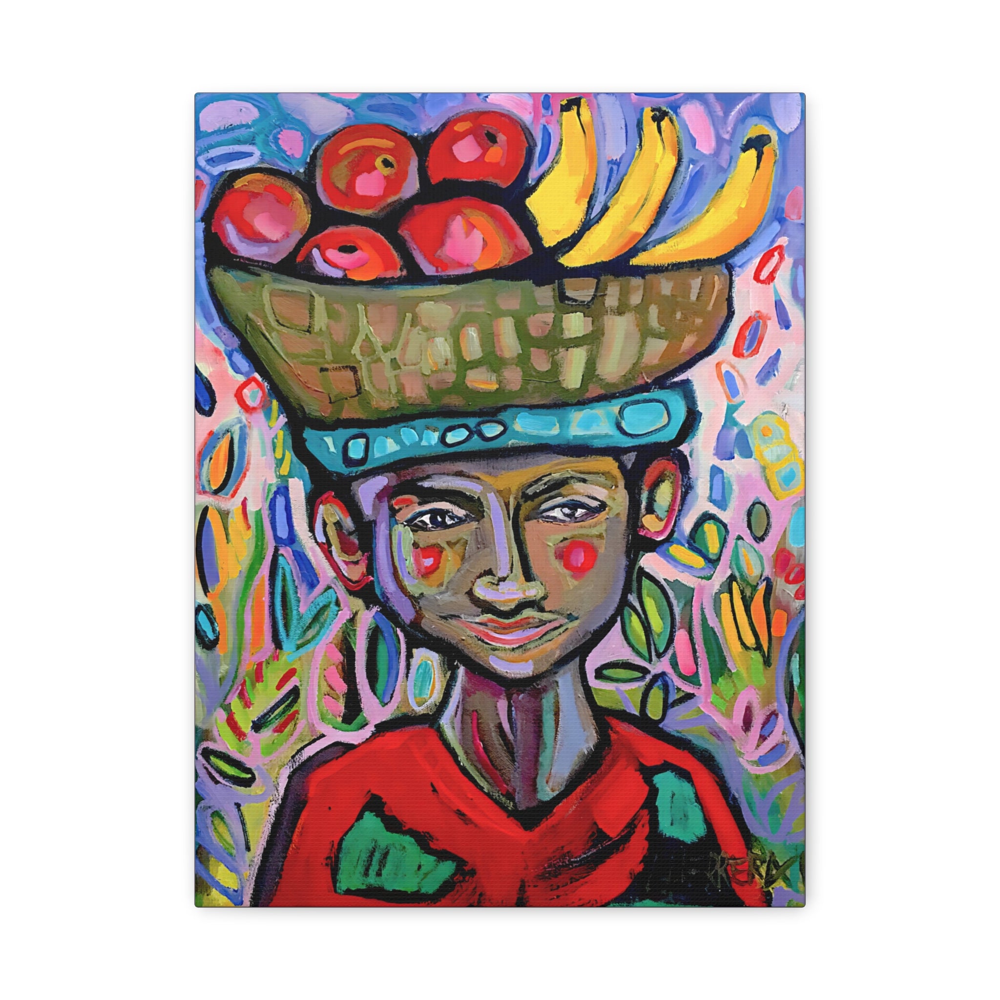 Canvas Print o Fruit Vendor Matte Canvas – Colorful Folk Art Wall Art, Stretched 1.25"