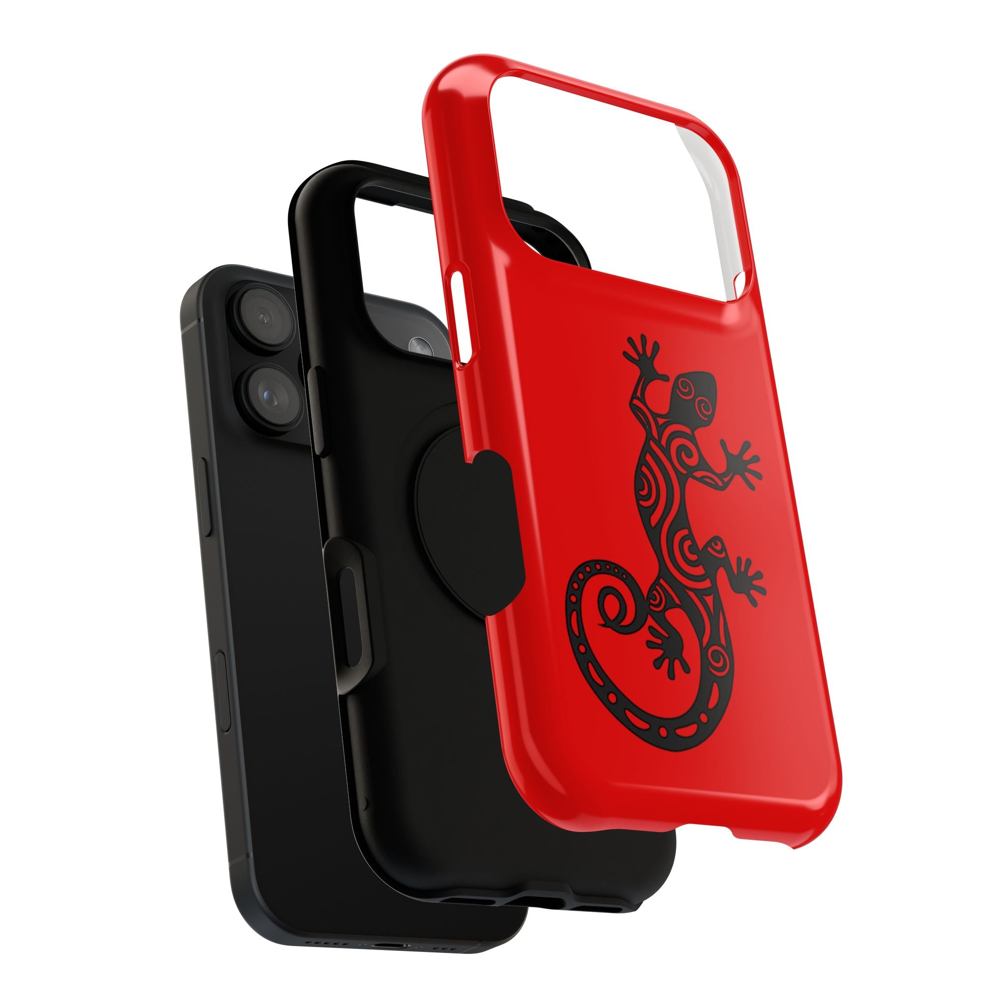 Phone Case Red Impact with Tribal Gecko Design — Shockproof Protective Cover