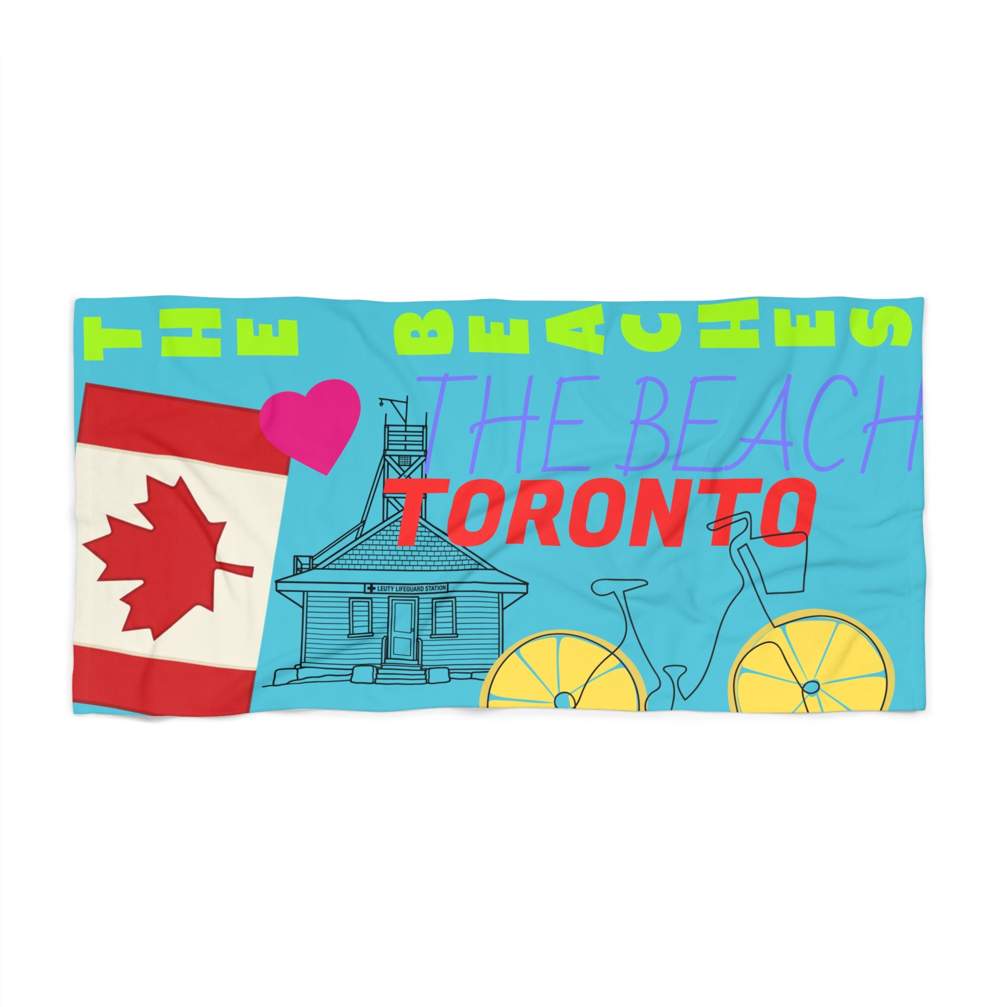 Beach Towel Toronto The Beaches Towel – The Beach Toronto Design with Canadian Flag & Bike