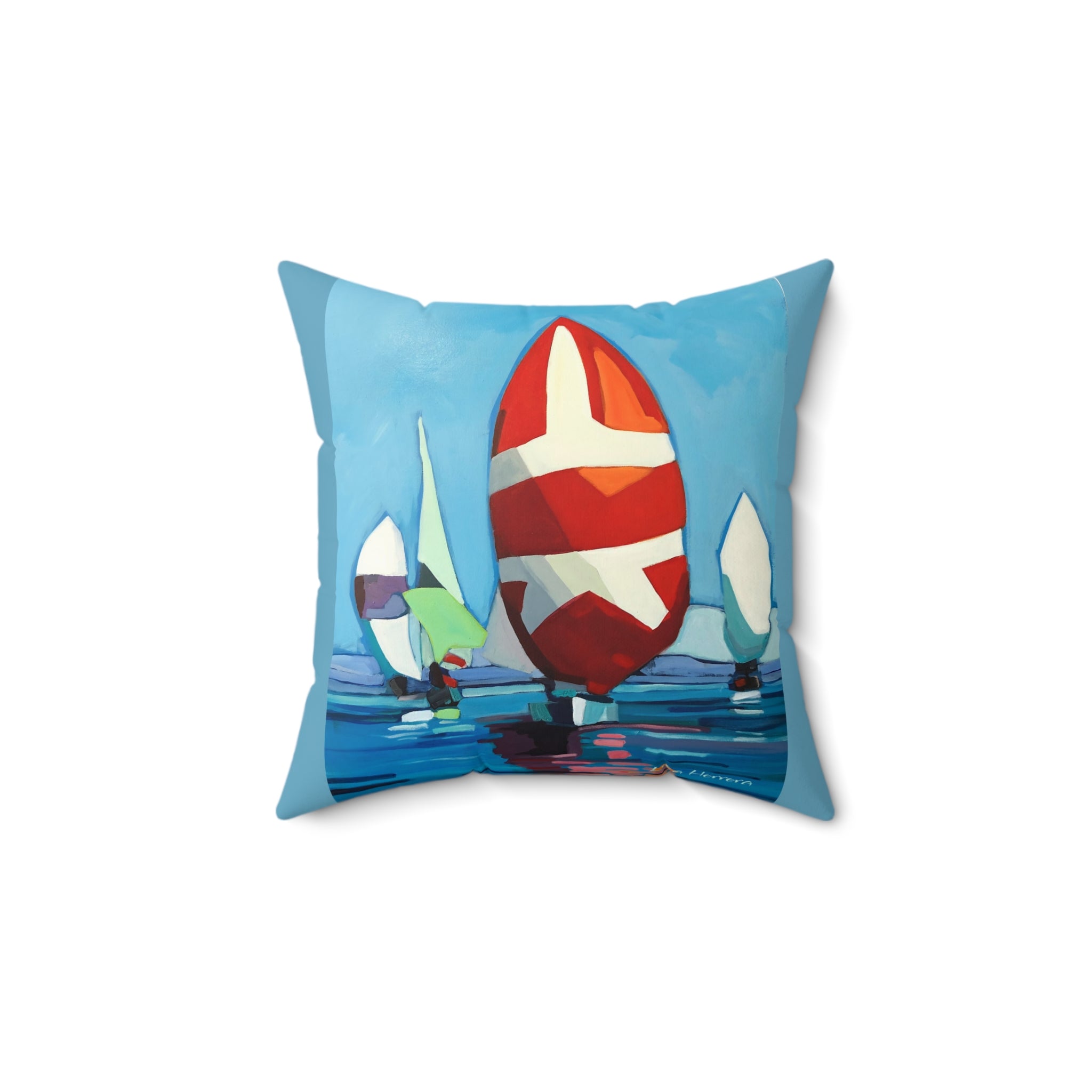 Throw Pillow Lisa Herrera art print Sailing Boats Spinnakers - Coastal Decorative Cushion