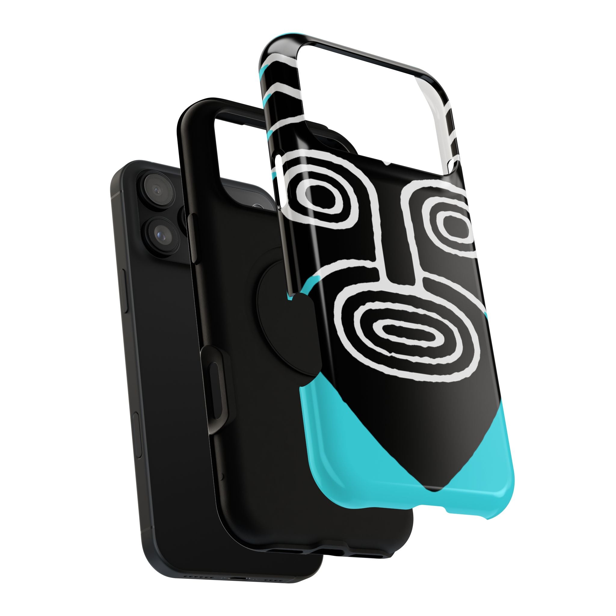 Phone case Impact-Resistant  — Abstract Tribal Mask Design (Black & Teal)