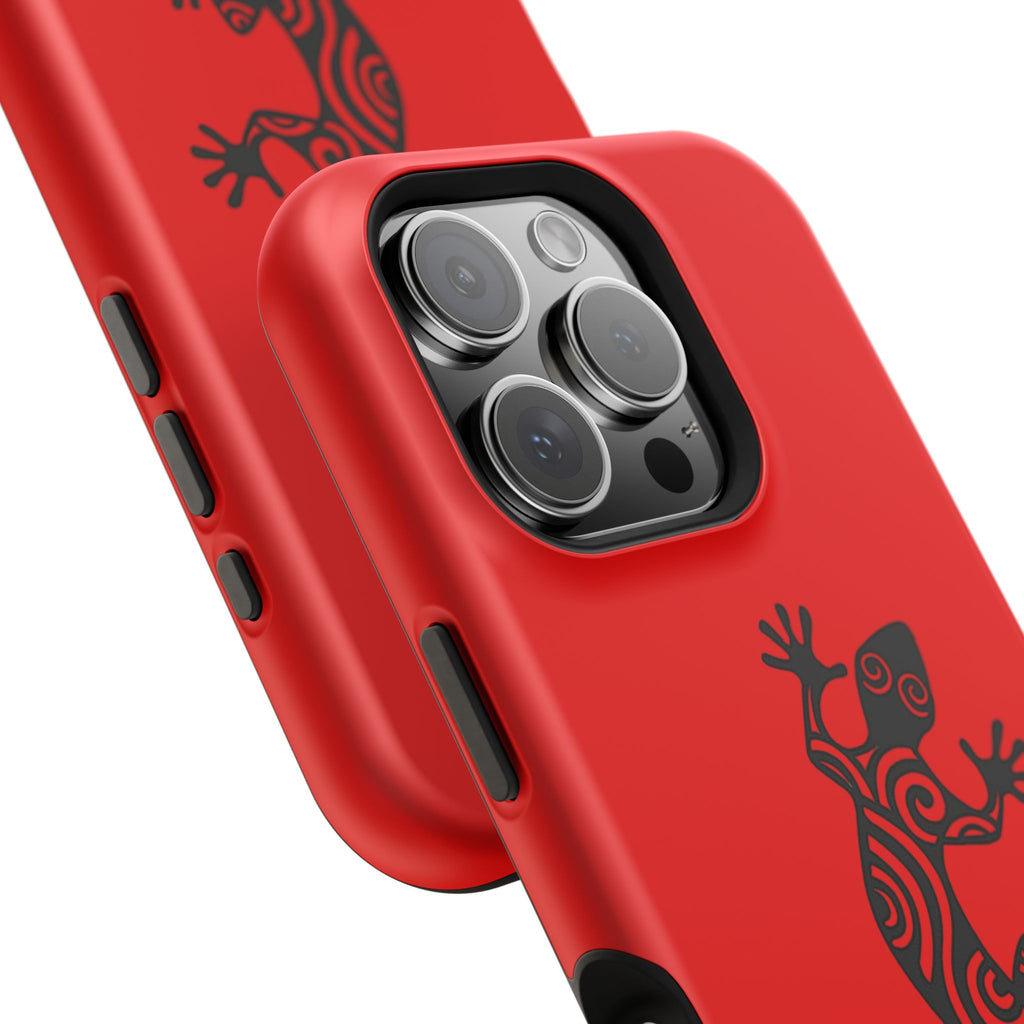 Phone Case Red Impact with Tribal Gecko Design — Shockproof Protective Cover