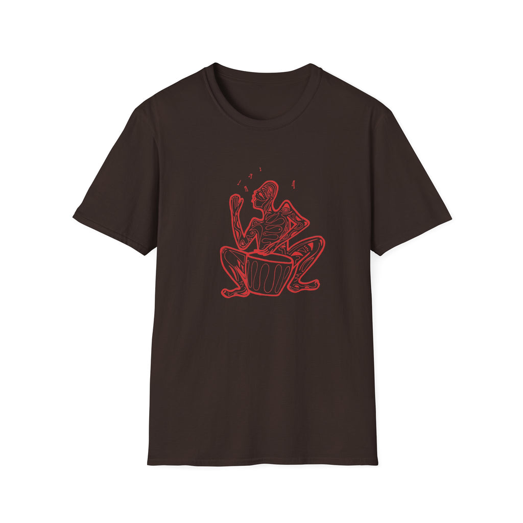 T-Shirt with red lined big drum drummer — Red Line Native Drummer Illustration