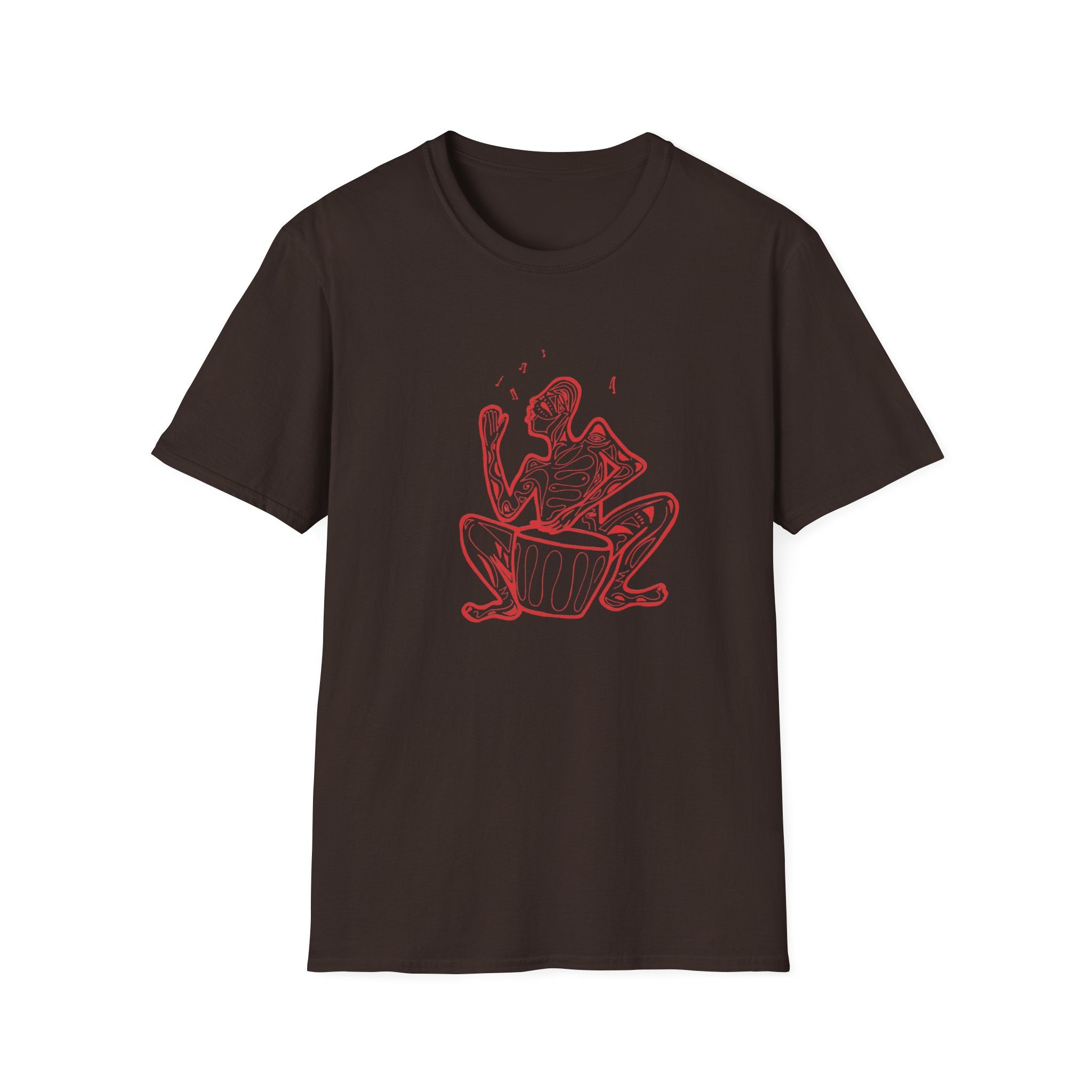 T-Shirt with red lined big drum drummer — Red Line Native Drummer Illustration