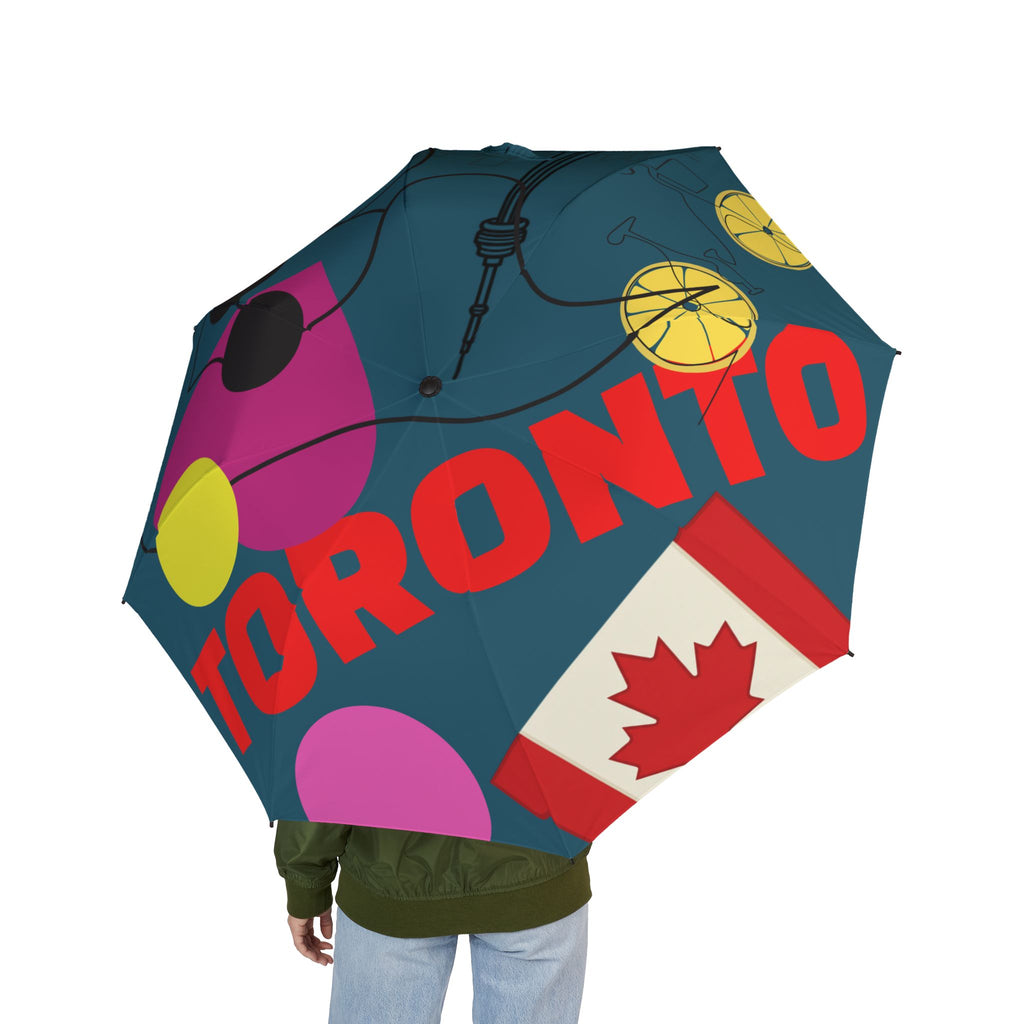 Umbrella Toronto Abstract Art Foldable  – Colorful Semi-Automatic Rain Shield