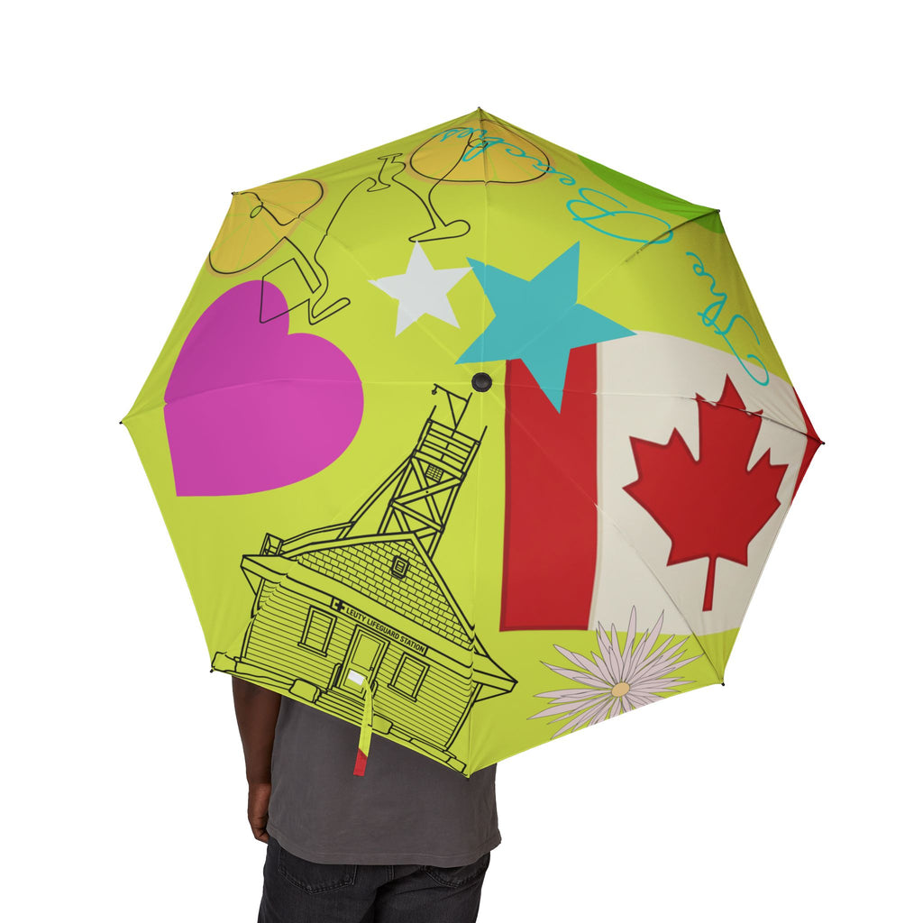 Umbrella Beaches Abstract Art Foldable  – Colorful Semi-Automatic Rain Shield
