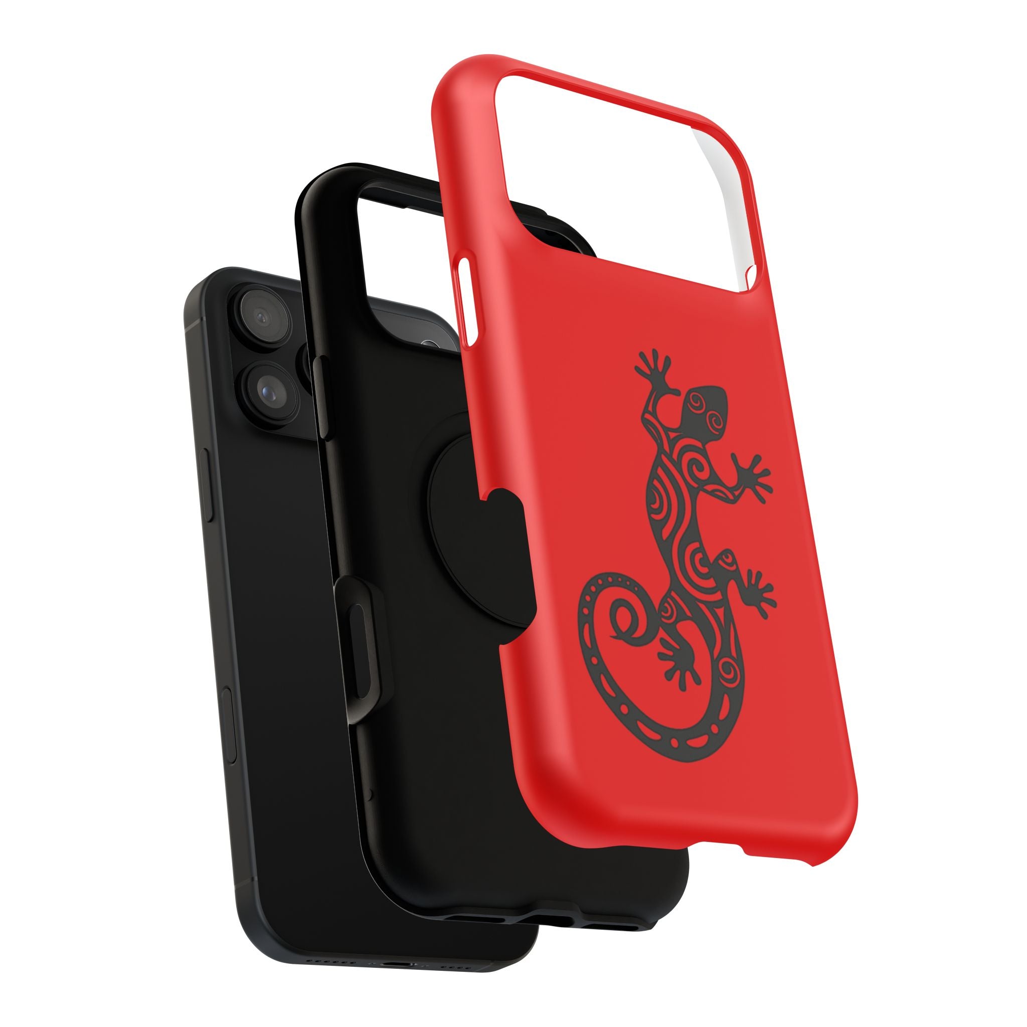 Phone Case Red Impact with Tribal Gecko Design — Shockproof Protective Cover