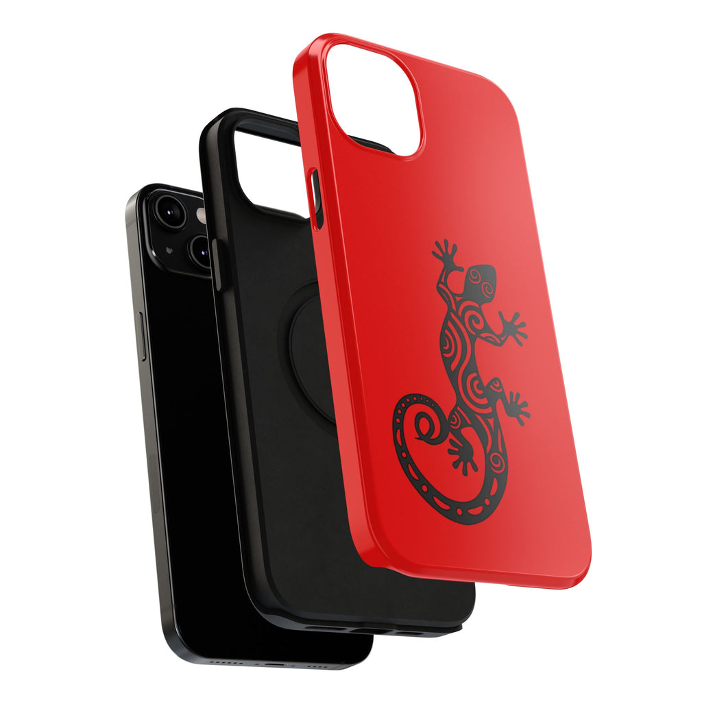 Phone Case Red Impact with Tribal Gecko Design — Shockproof Protective Cover
